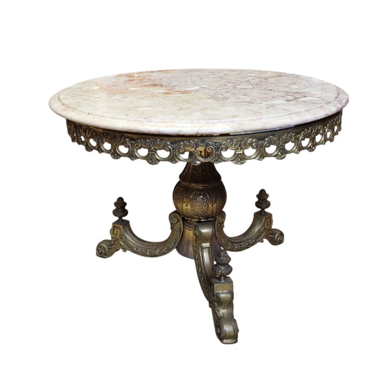 Mesa de centro redonda em bronze com tampo em pedra