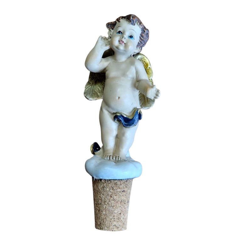Rolha de garrafa com anjo em resina pintada – Pobra