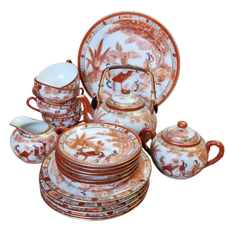 Conjunto de chá japonês Lucky com decoração oriental e gueixa em lithophane