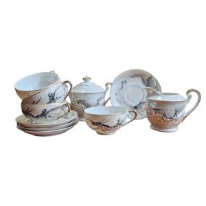 Conjunto japonês de chá com motivo de dragão e gueixa em lithophane– Maruku China