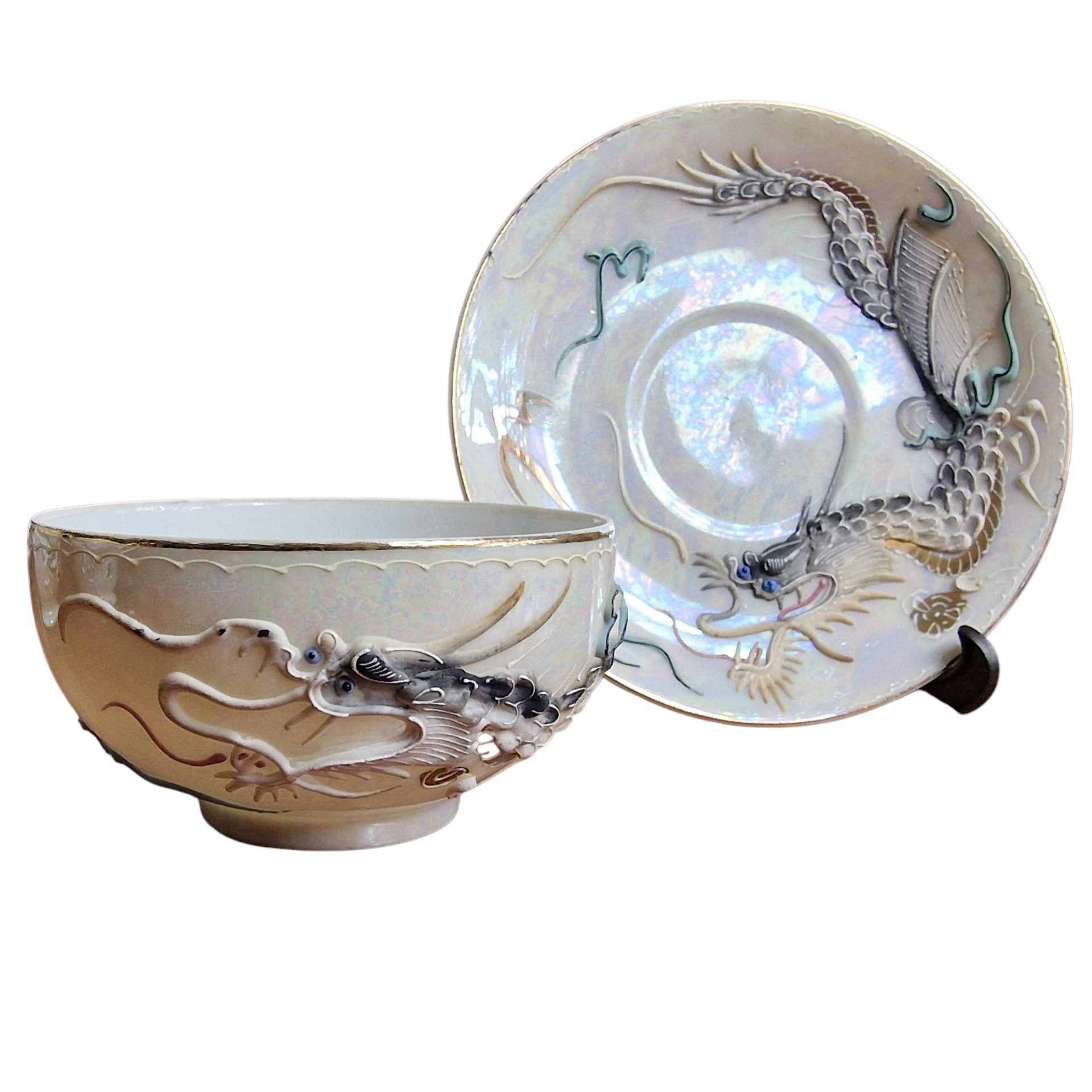 Conjunto japonês de chá com motivo de dragão e gueixa em lithophane– Maruku China