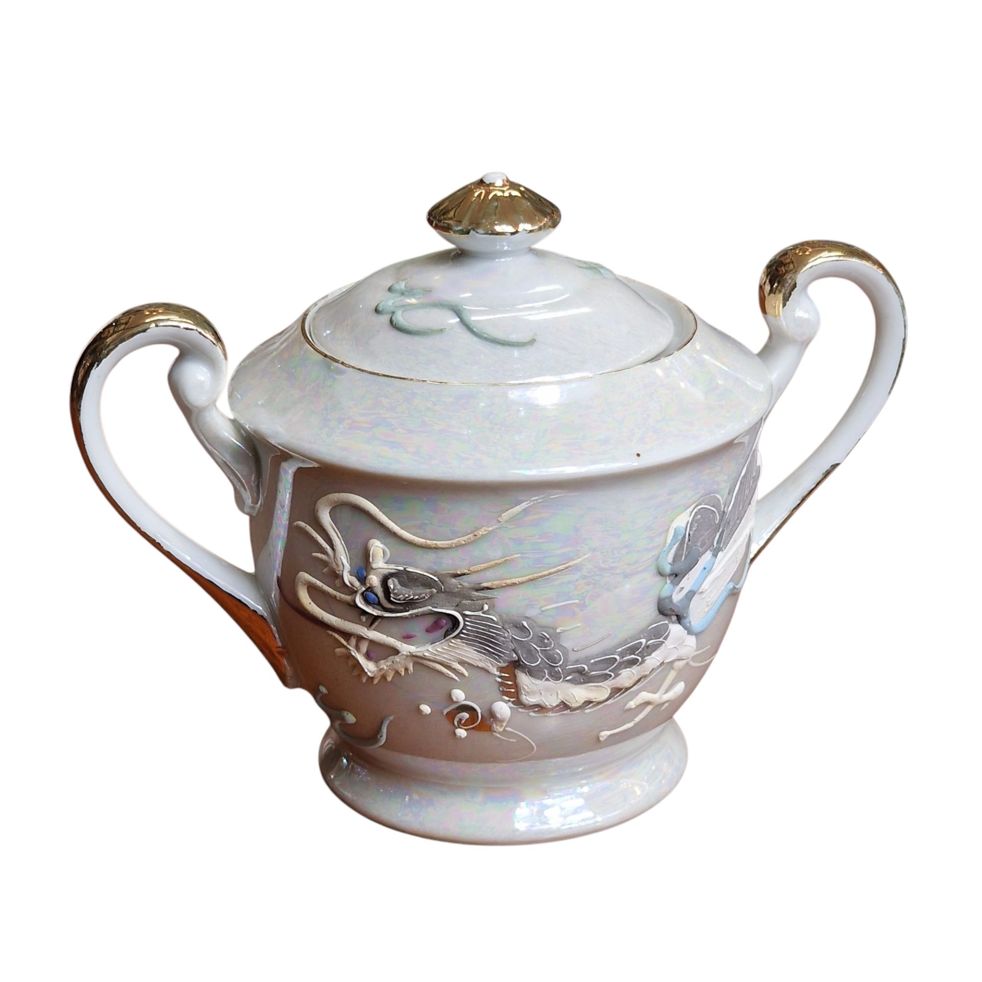 Conjunto japonês de chá com motivo de dragão e gueixa em lithophane– Maruku China