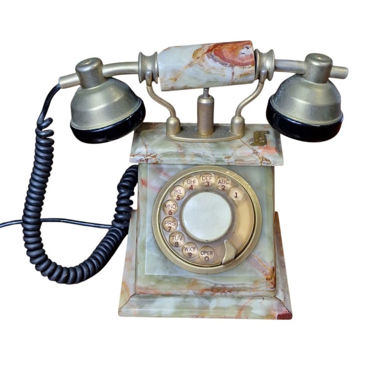 Telefone de disco em mármore ônix – FATAP, Made in Italy – folheado a ouro 24k