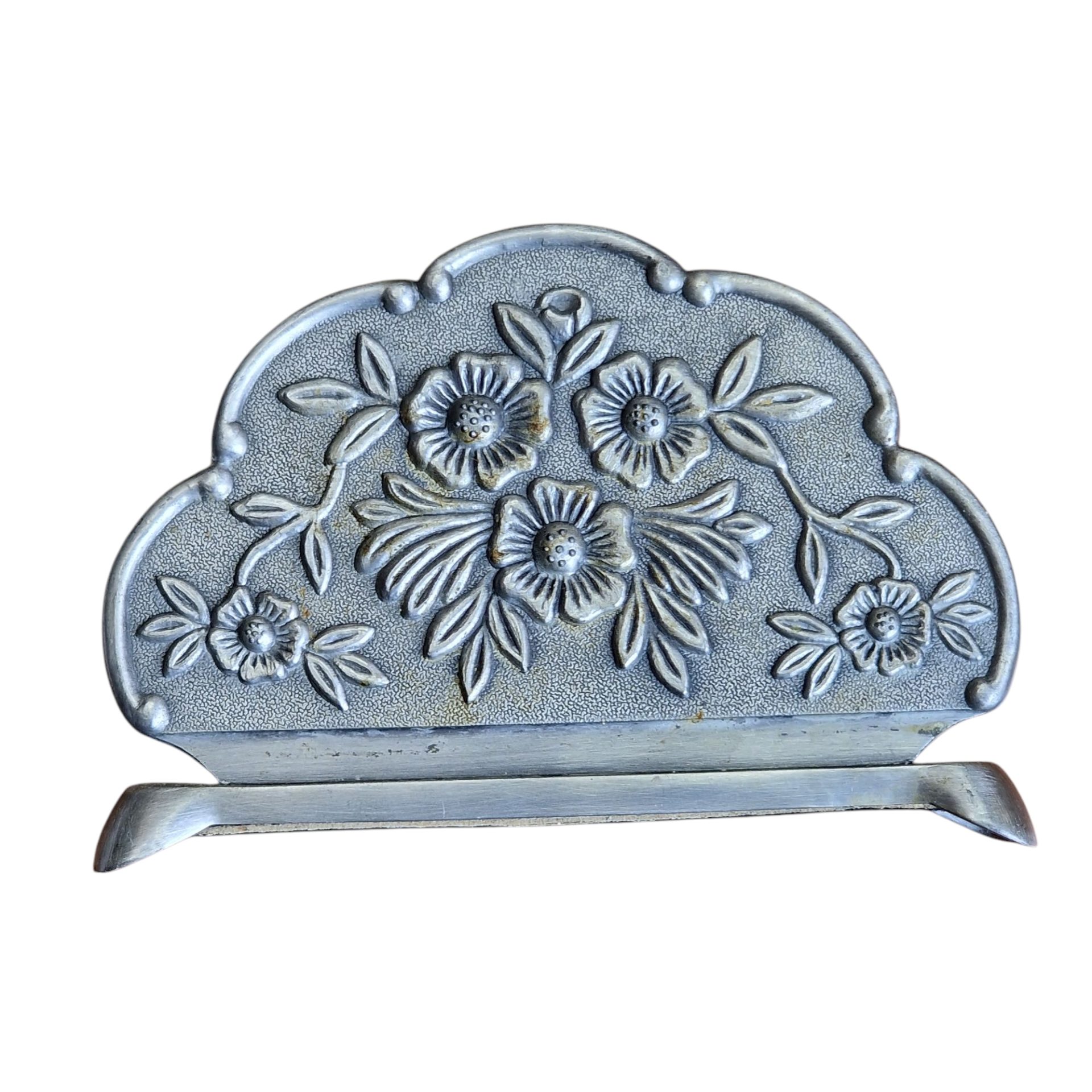 Porta-guardanapos em metal com relevo floral