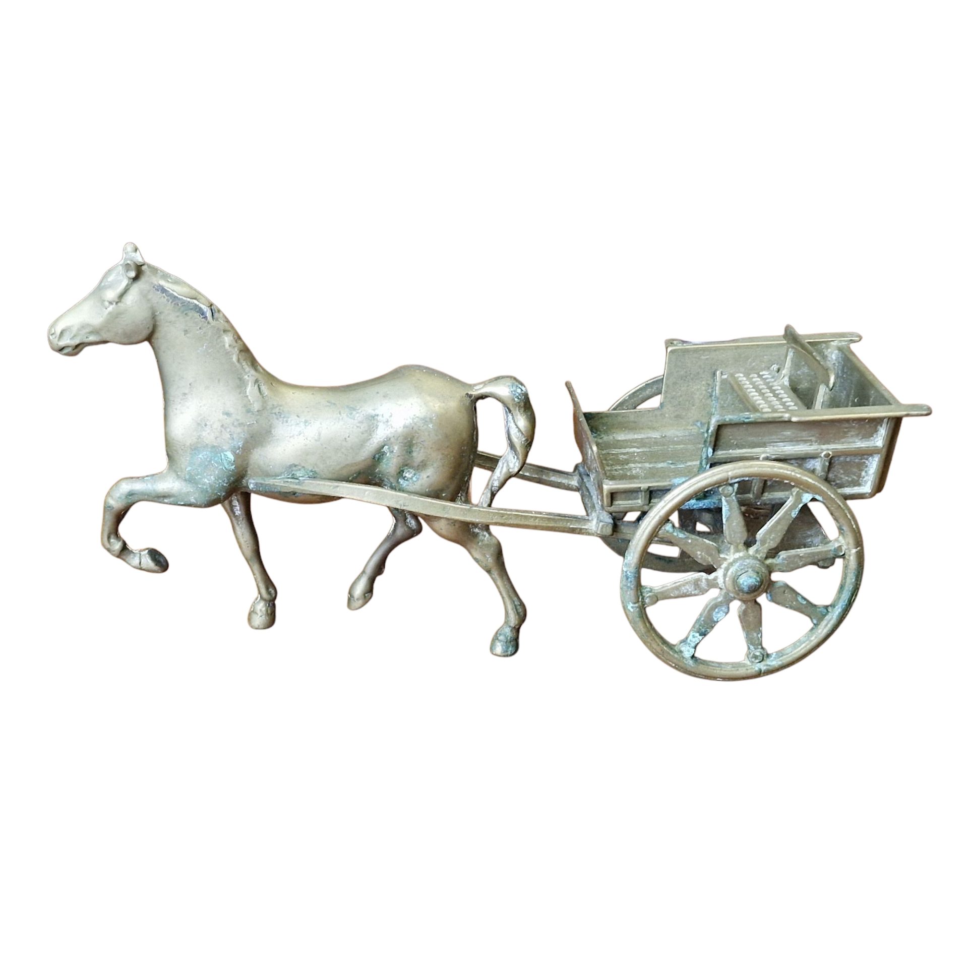 Estátua decorativa cavalo e carroça em metal fundido – Itália