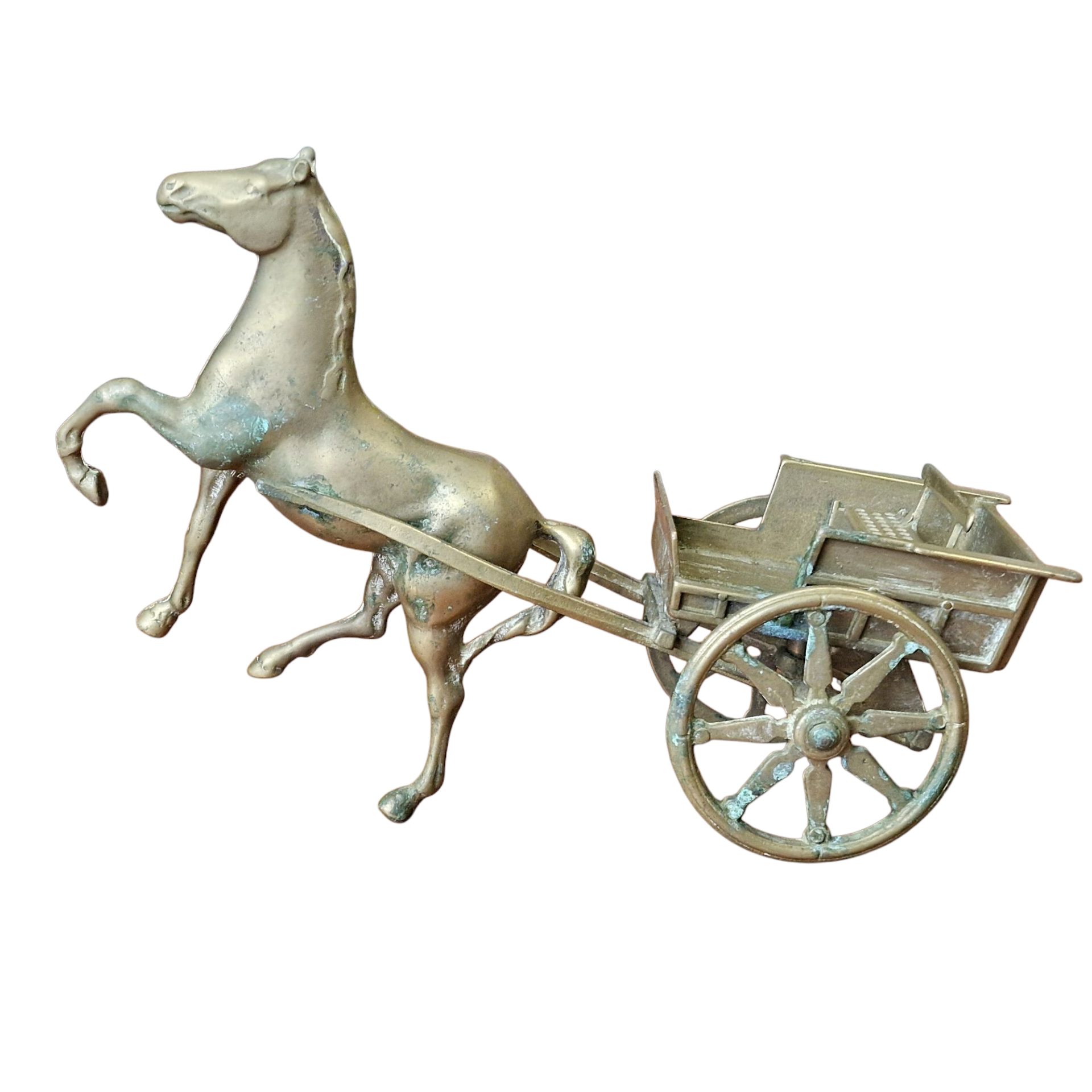 Estátua decorativa cavalo e carroça em metal fundido – Itália