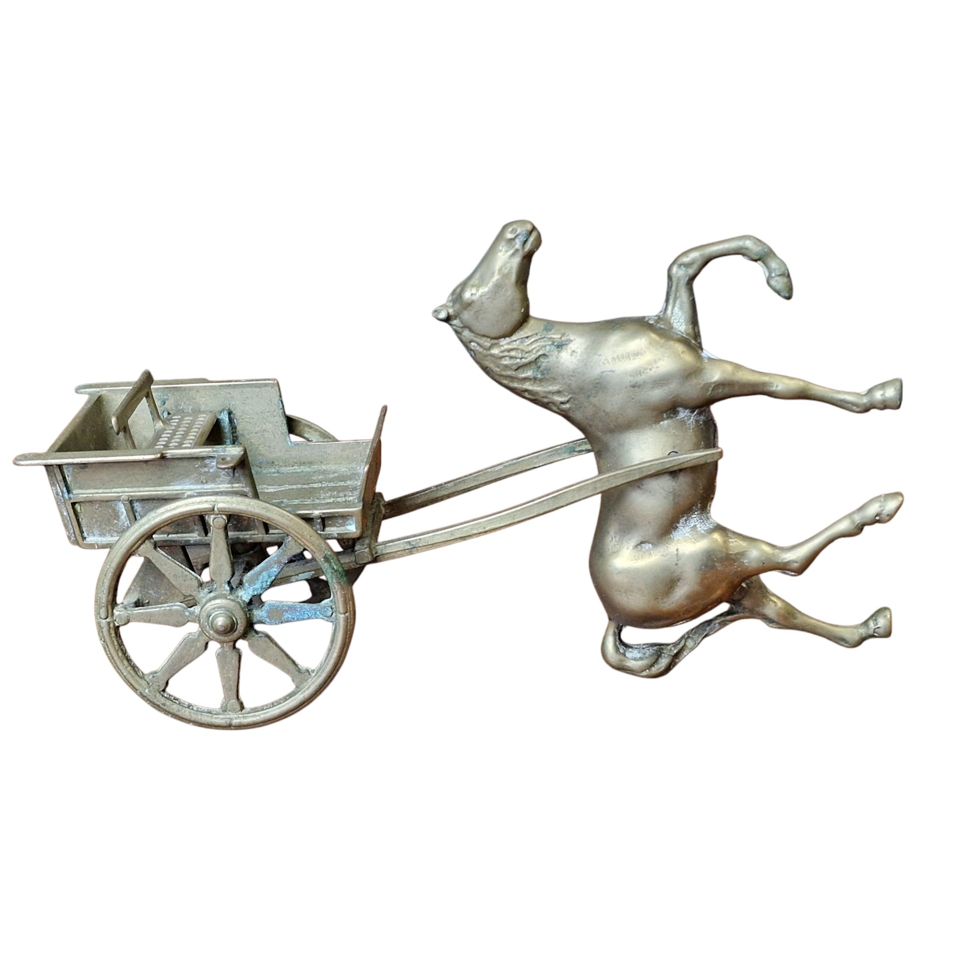 Estátua decorativa cavalo e carroça em metal fundido – Itália