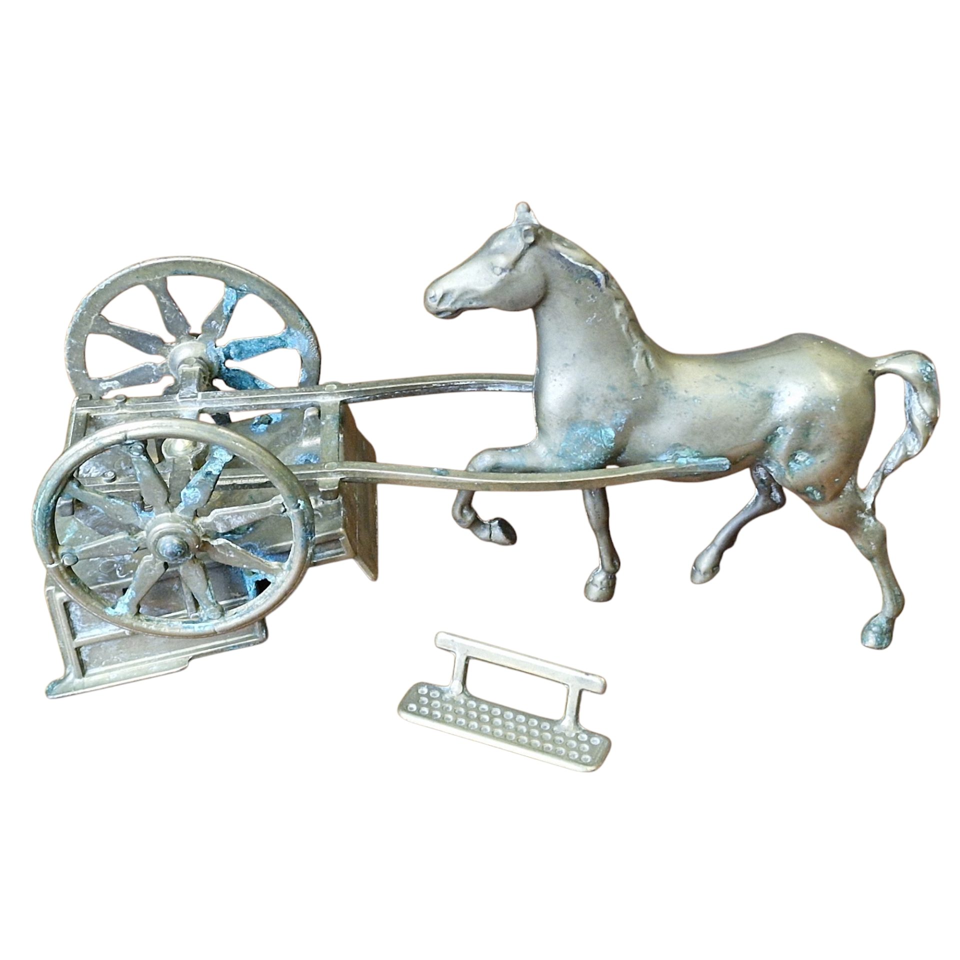 Estátua decorativa cavalo e carroça em metal fundido – Itália