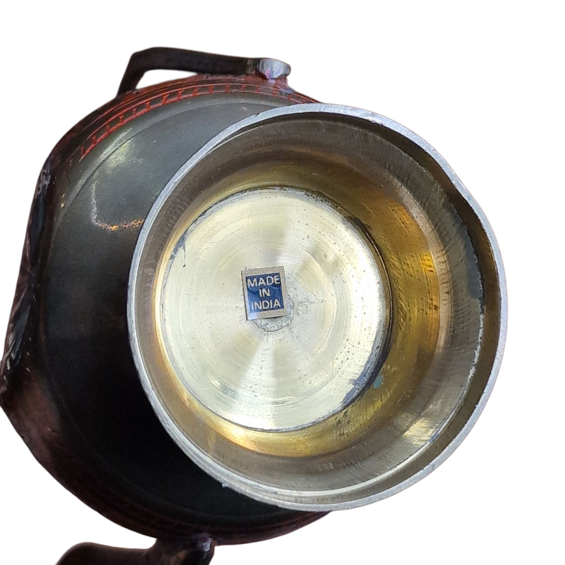 Bule de chá indiano em latão gravado e ornamentado com esmalte policromado