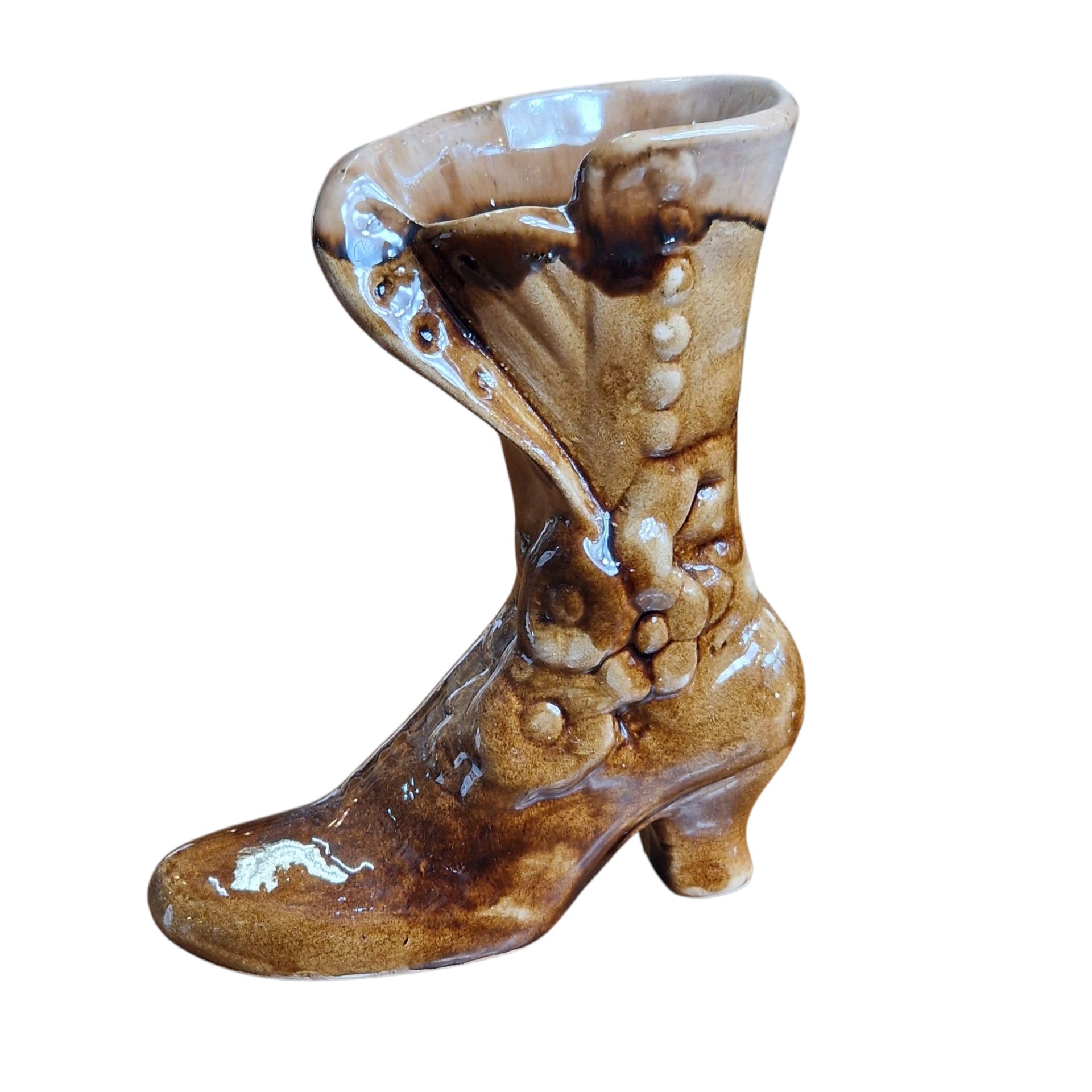 Bota de Senhora Decorativa em Cerâmica Castanha