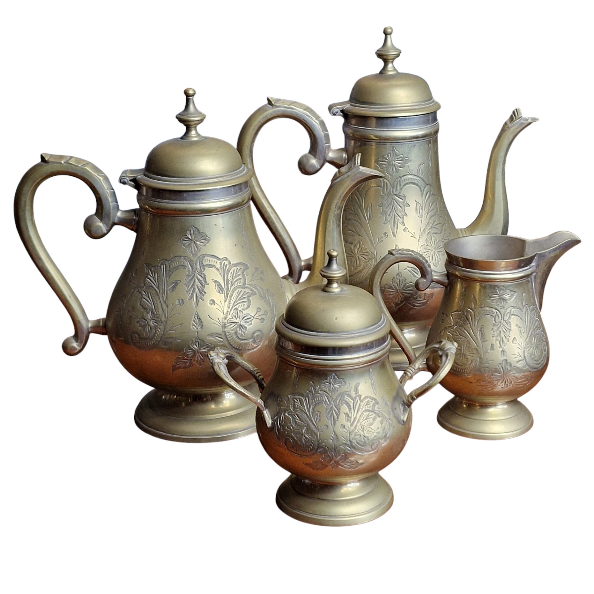 Conjunto de Chá e Café em Latão Gravado – BC Radiant, E.P.N.S., Estilo Clássico Vitoriano