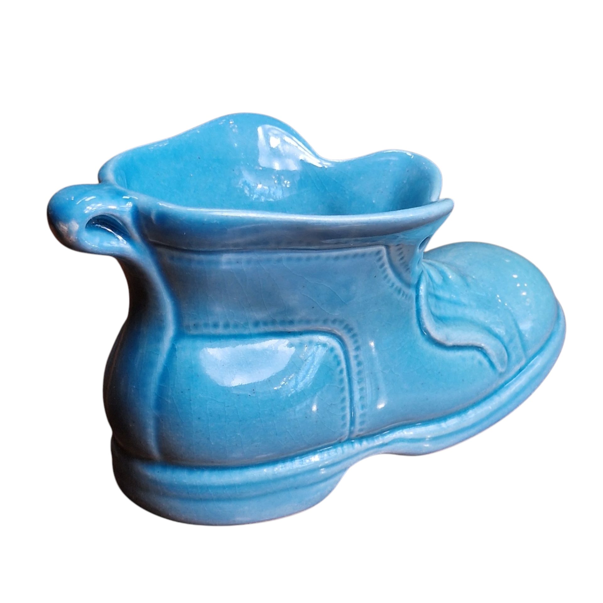 Bota decorativa em cerâmica azul – peça utilitária e decorativa