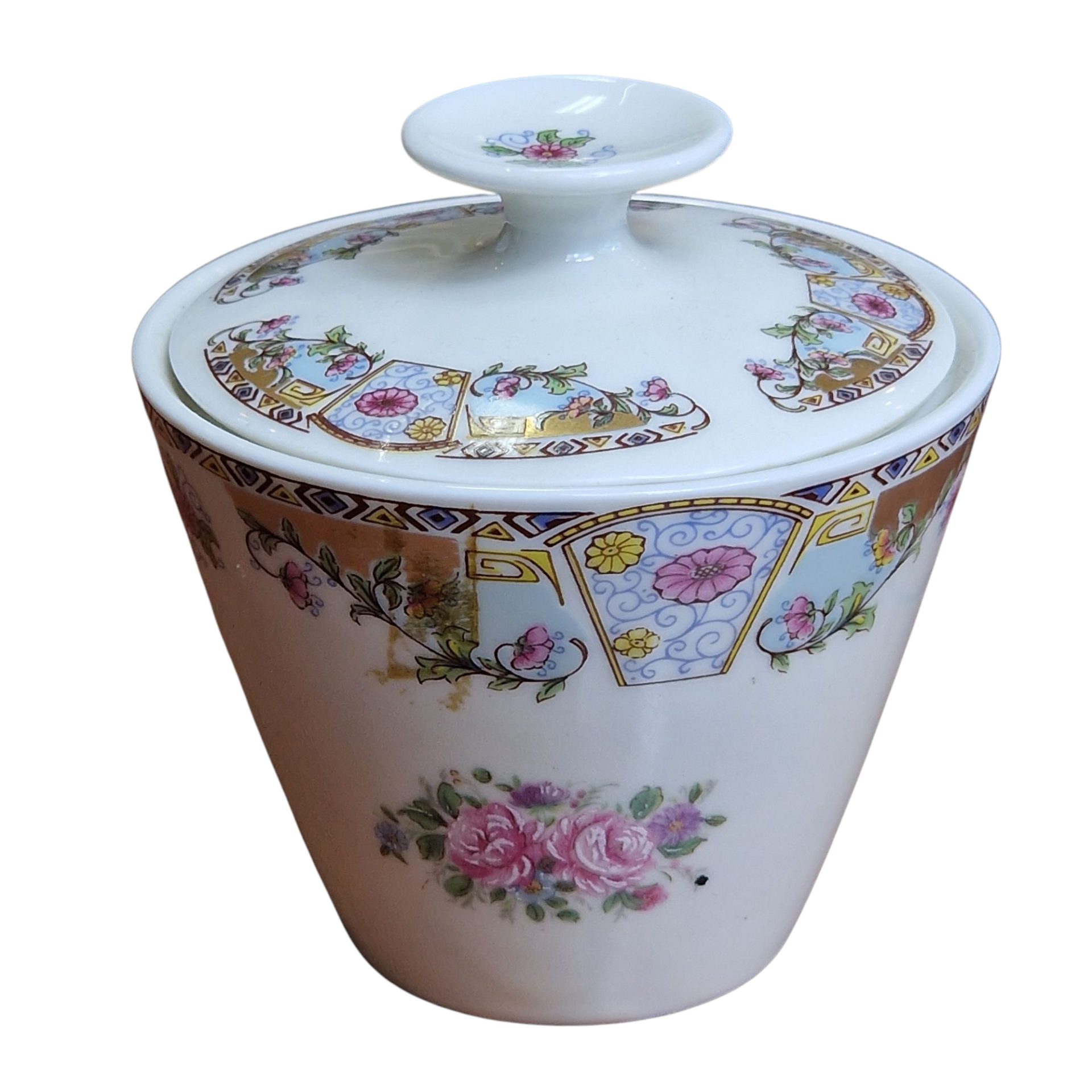 Pote decorativo em porcelana de Limoges com tampa – decoração floral à mão