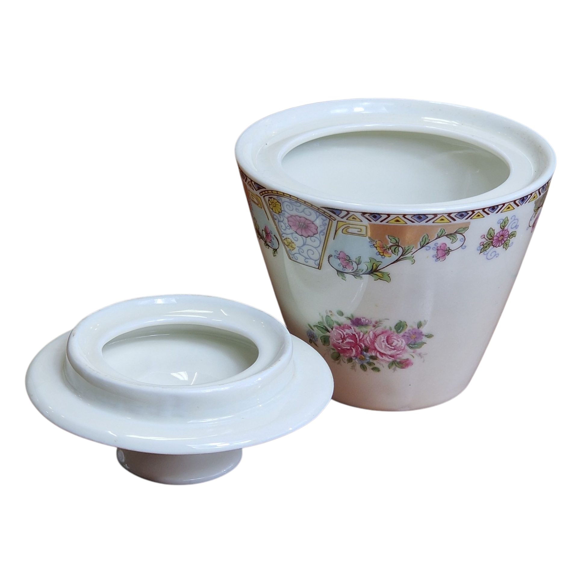 Pote decorativo em porcelana de Limoges com tampa – decoração floral à mão