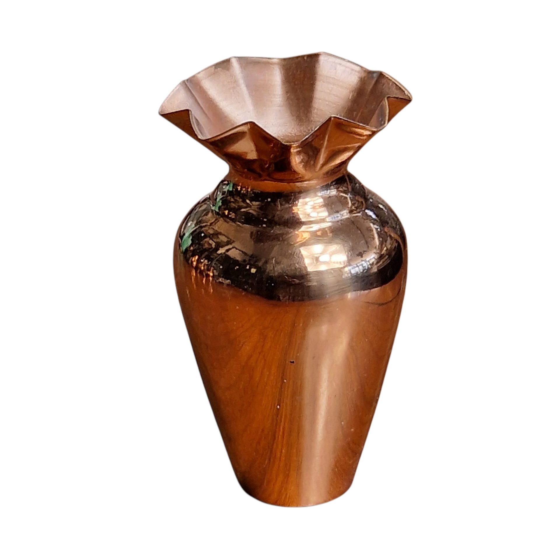 Vaso miniatura decorativo em cobre polido com borda frisada