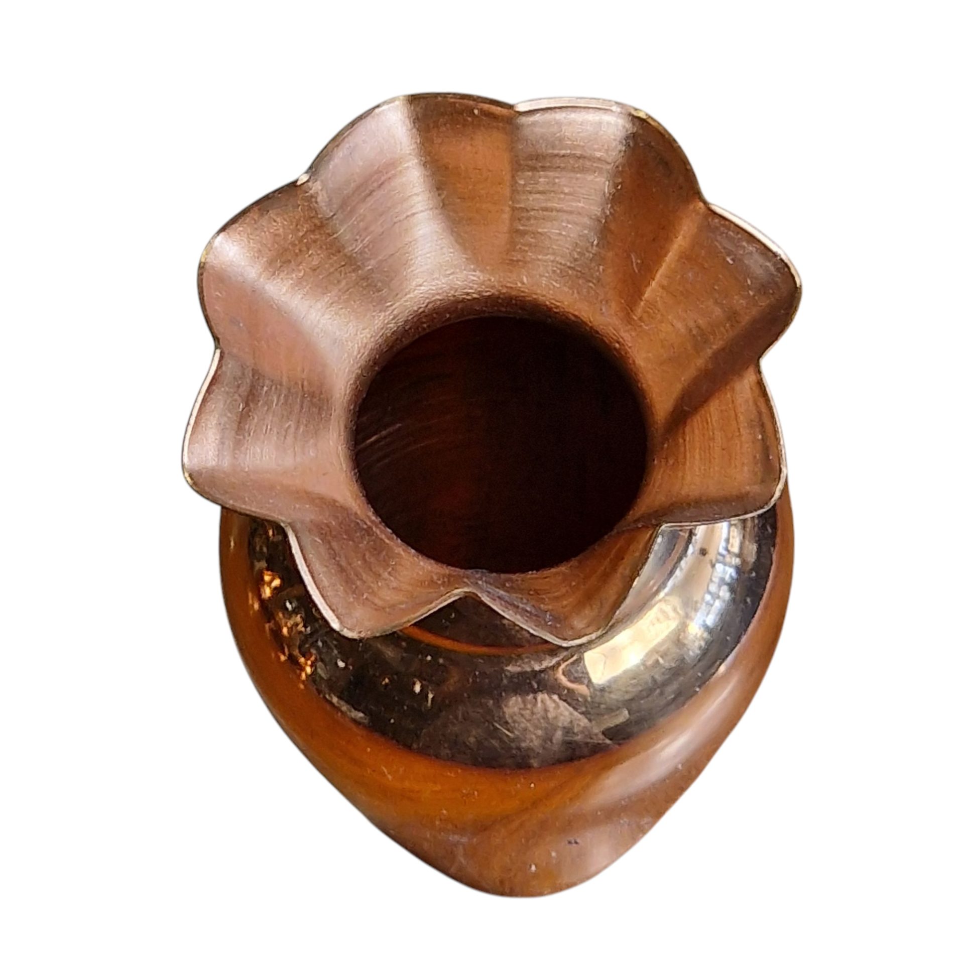 Vaso miniatura decorativo em cobre polido com borda frisada