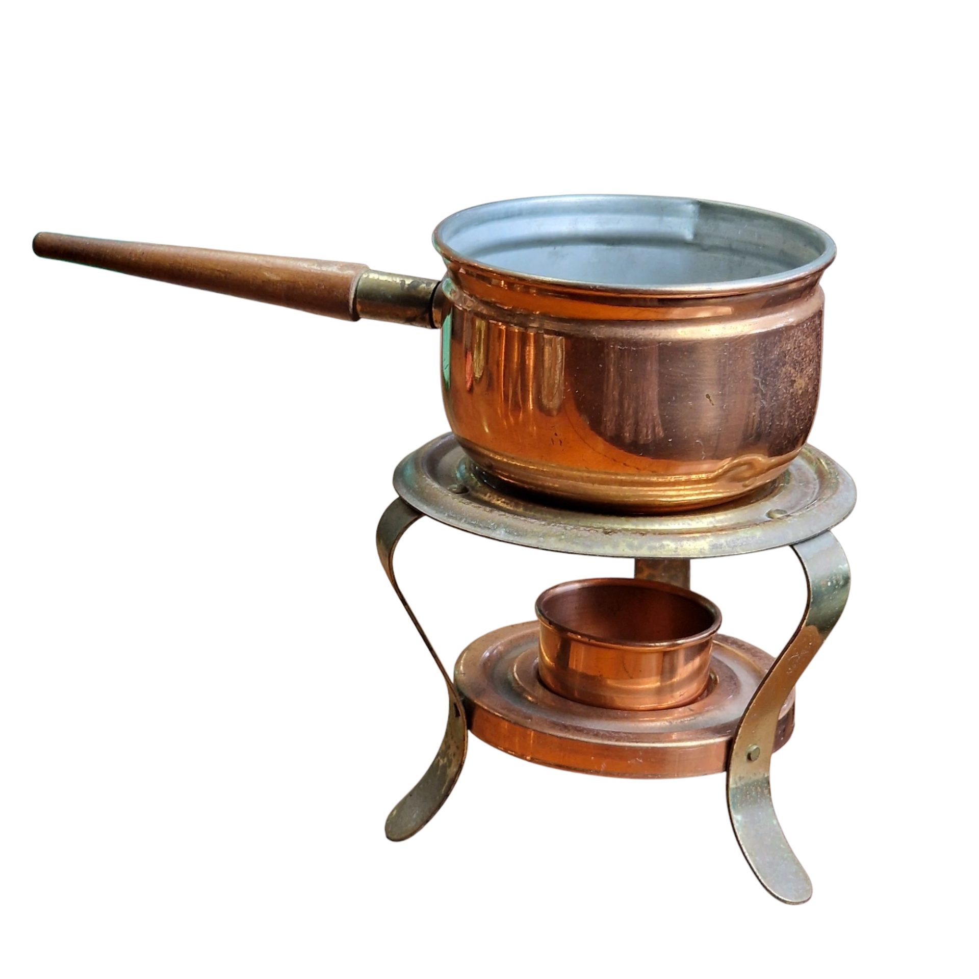 Réchaud em cobre com panela e pega longa – fabrico português