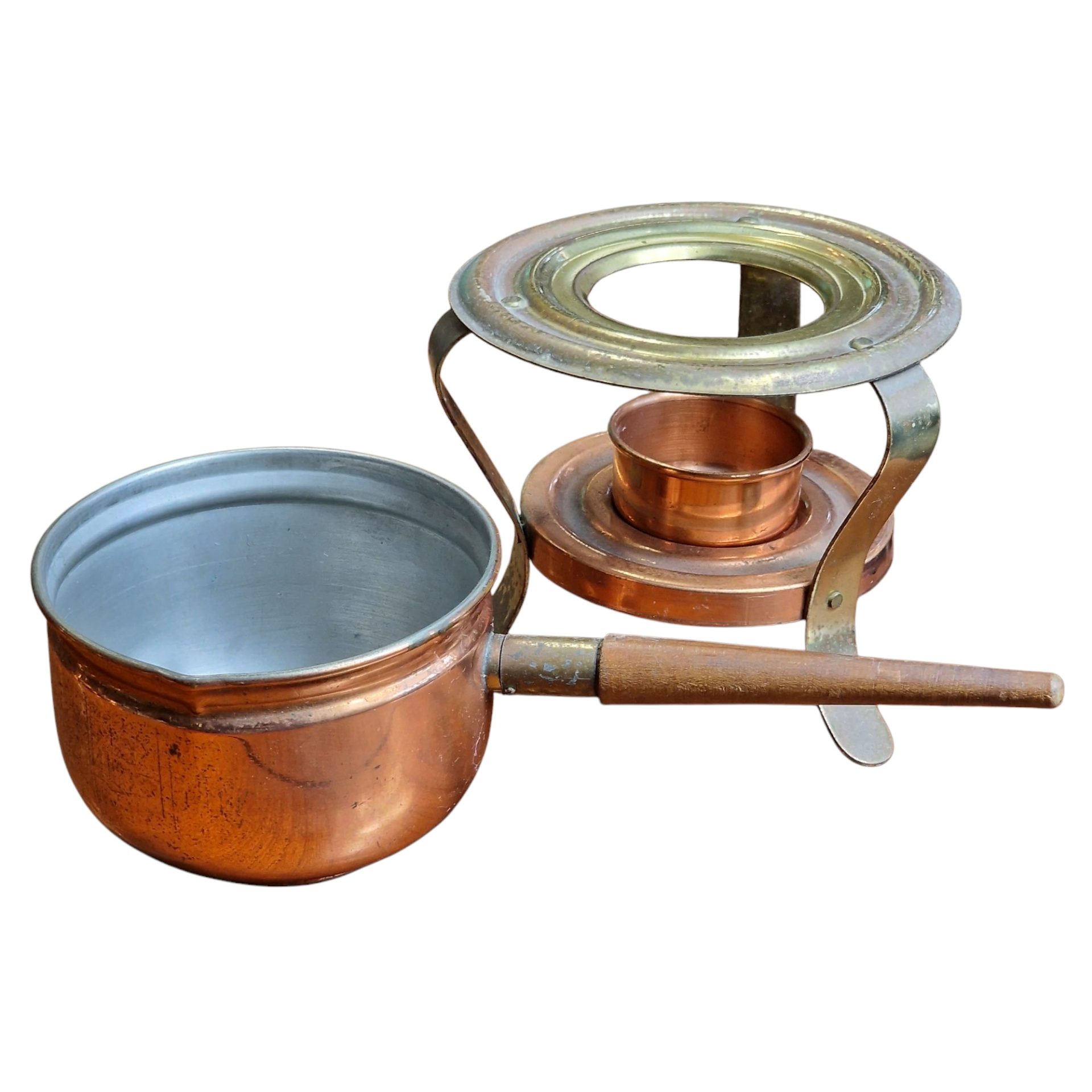 Réchaud em cobre com panela e pega longa – fabrico português