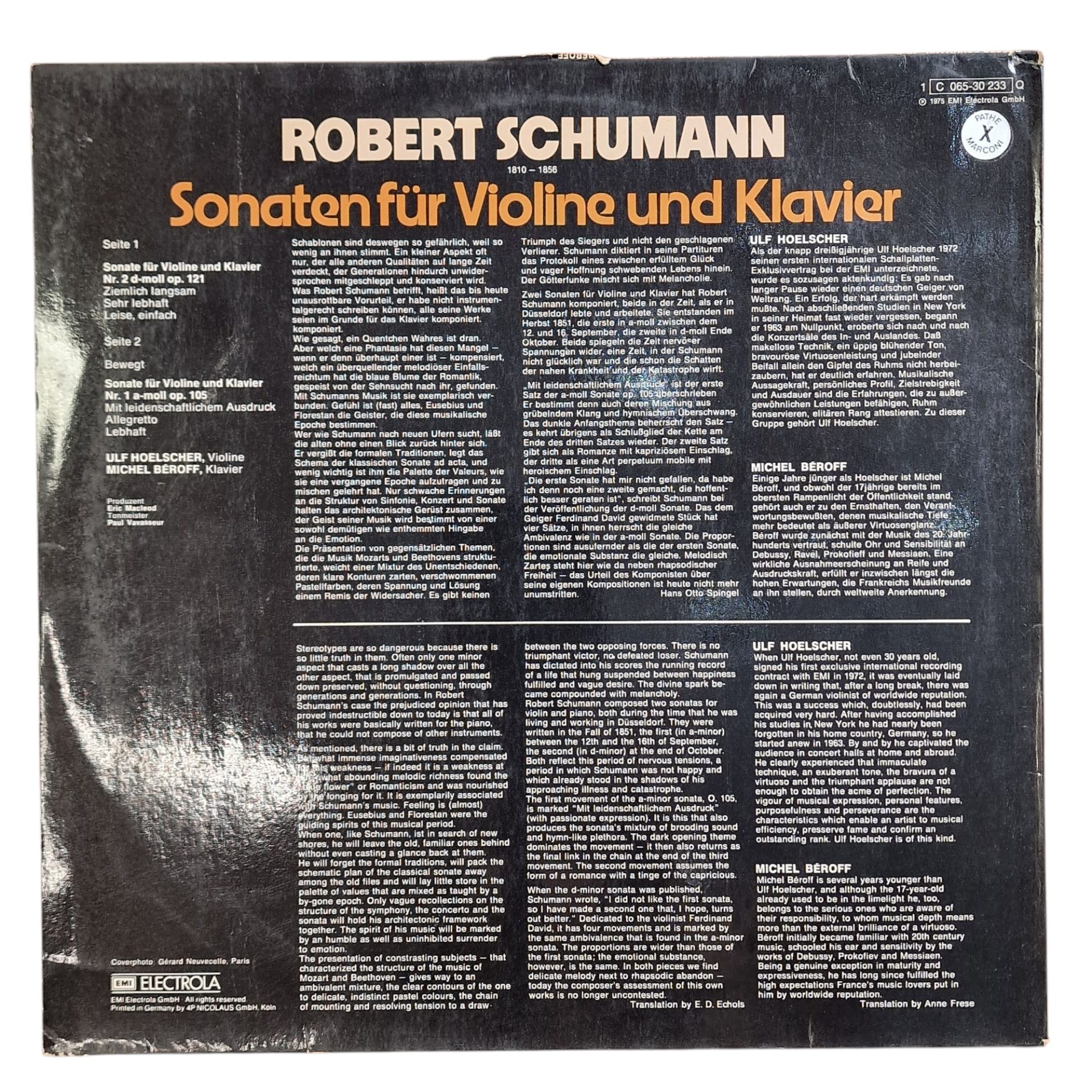 Schumann - Hoelscher - Béroff - Sonaten für Violine und Klavier Nr. 1 a-Moll und Nr. 2 d-Moll (1975)
