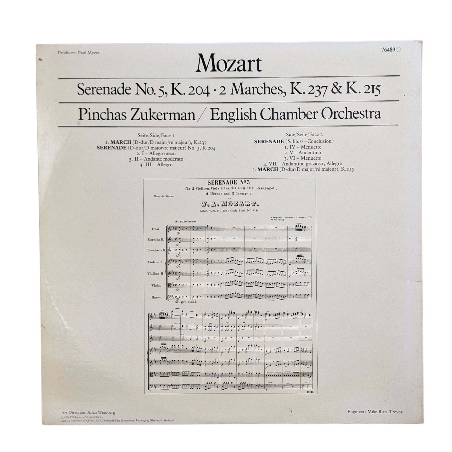 Mozart - Zukerman - English Chamber Orchestra – 2 Marches : K.237 & K.215 - Serenade N°5 K.204 (1976)