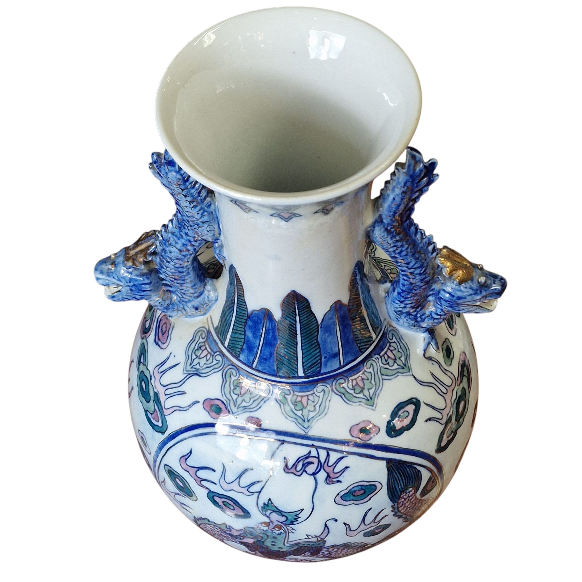 Jarra Chinesa com Dragões em Relevo e Decoração Tradicional - 38 cm