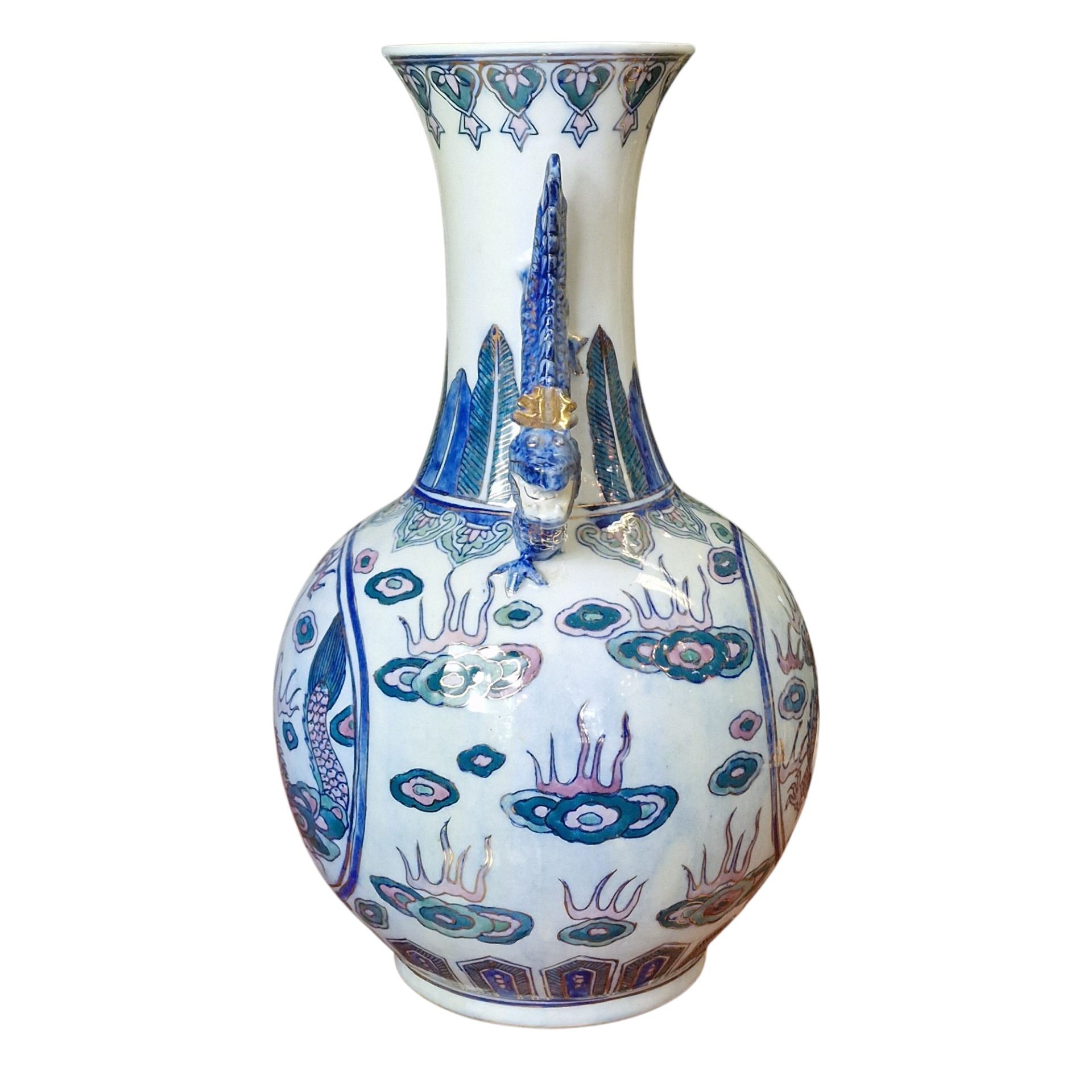 Jarra Chinesa com Dragões em Relevo e Decoração Tradicional - 38 cm