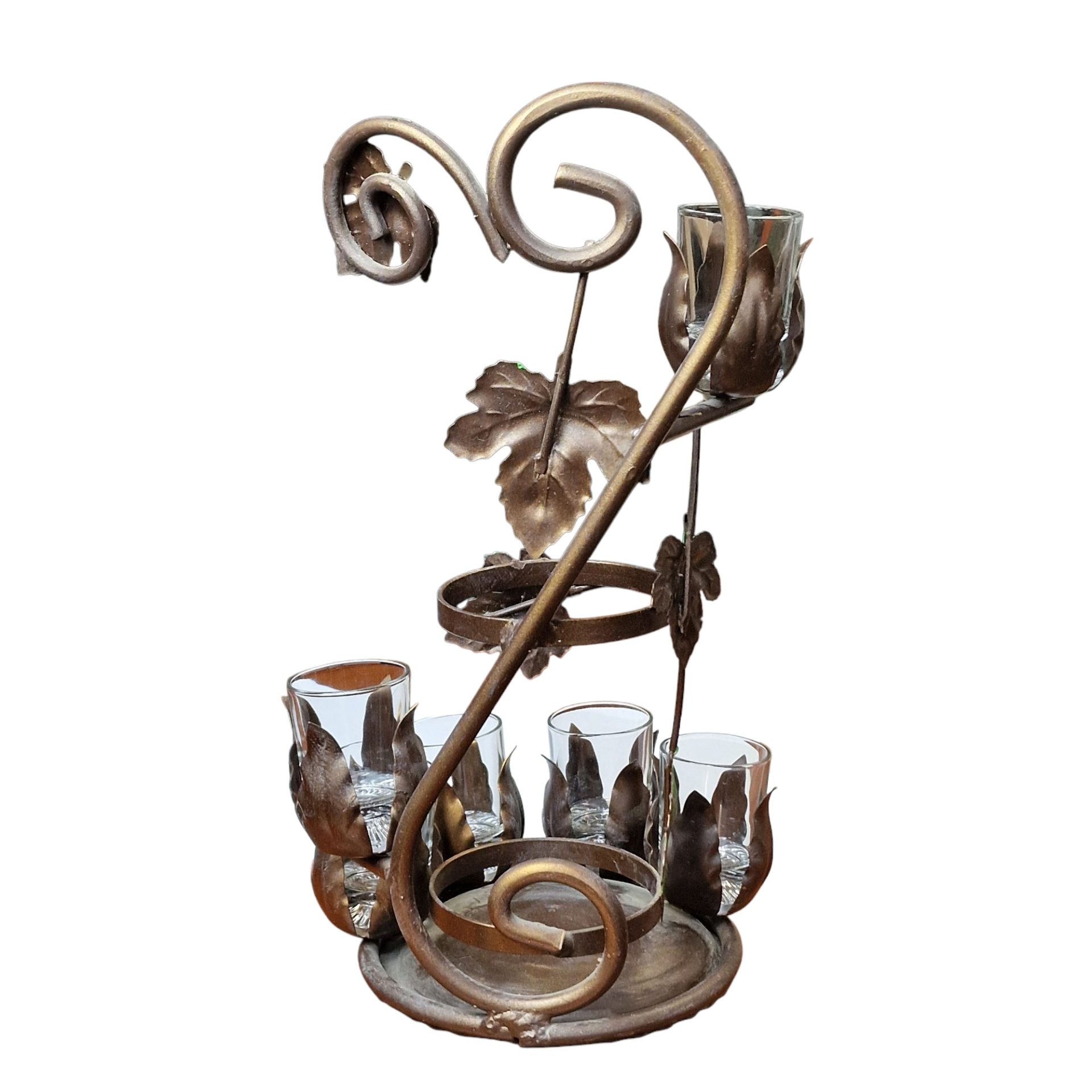 Garrafeira Decorativa com 6 Copos em Suporte de Metal com Folhagem