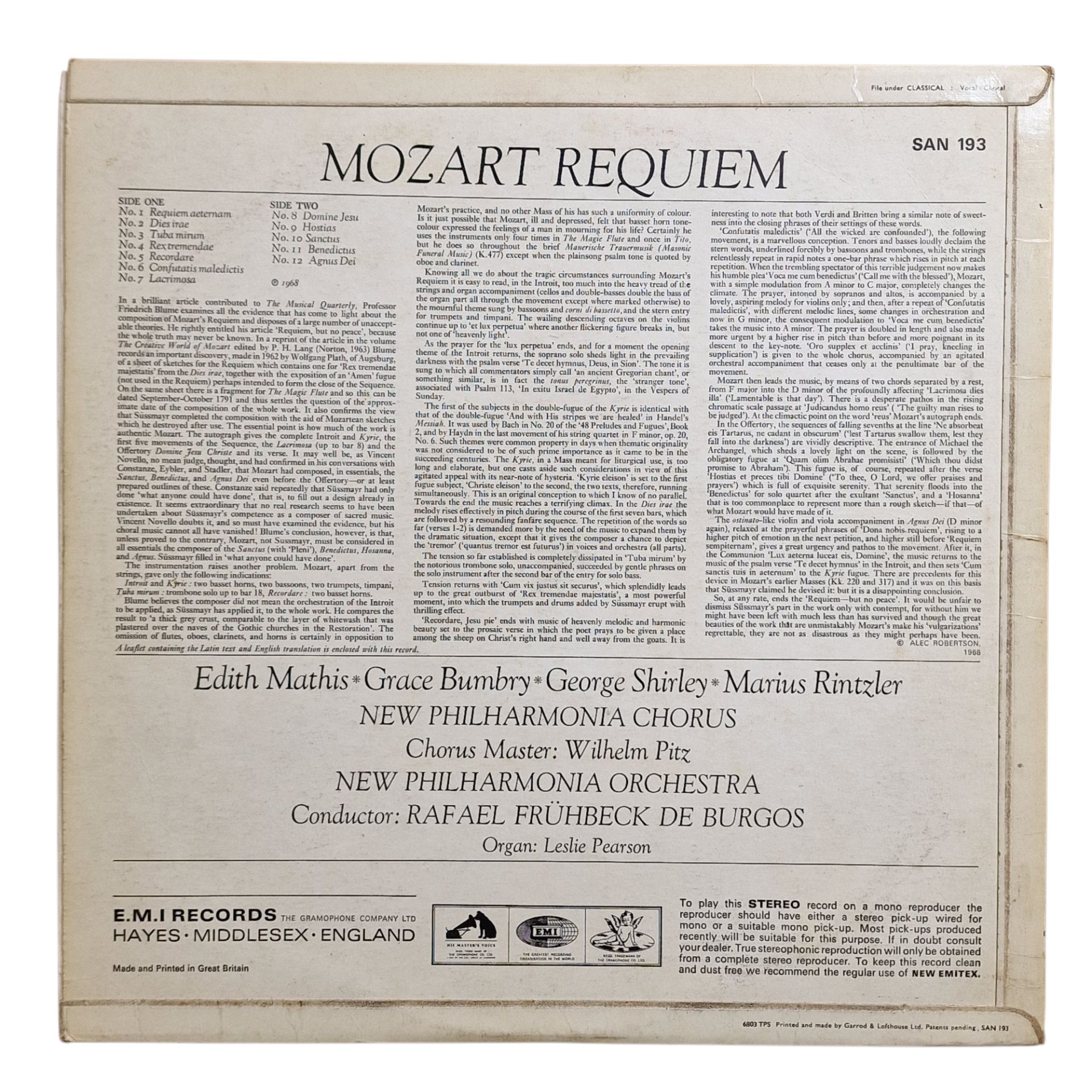 The New Philharmonia Orchestra & Chorus - Rafael De Burgos - Mozart Requiem (1968)