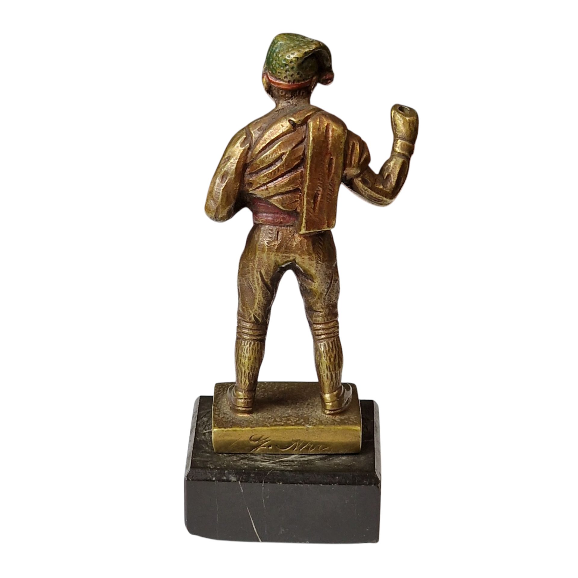 Estatueta de Forcado Português em Metal Pintado Sobre Base de Mármore