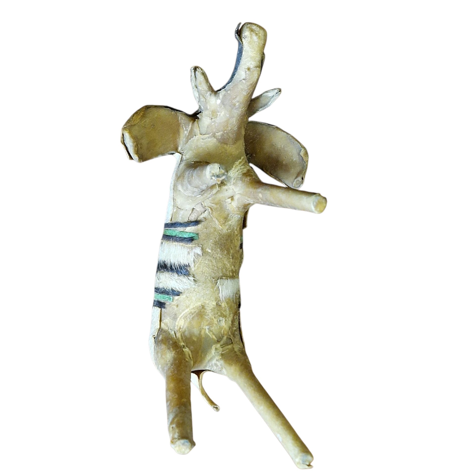 Escultura Animal em Barro com Revestimento em Couro e Pêlo Natural