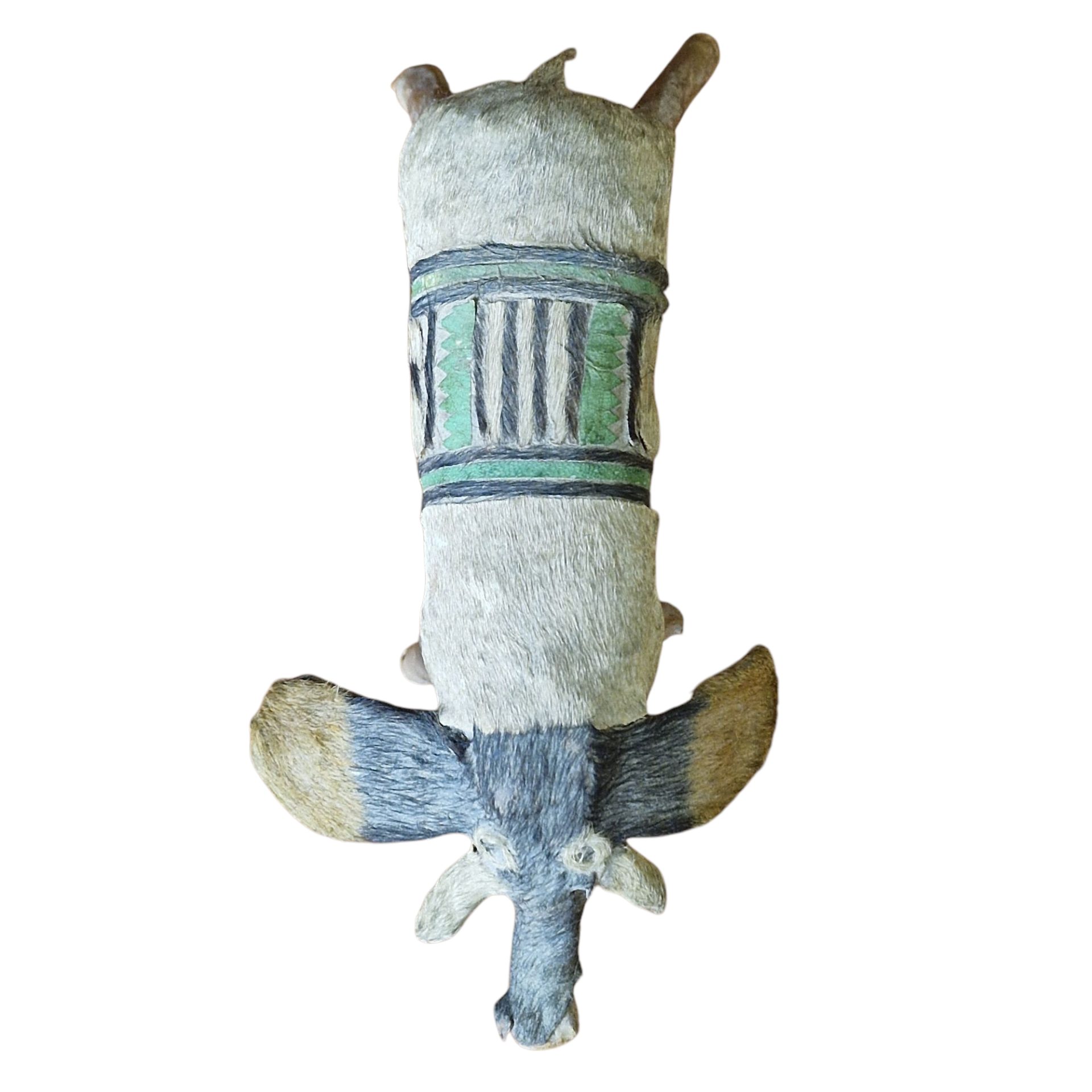 Escultura Animal em Barro com Revestimento em Couro e Pêlo Natural