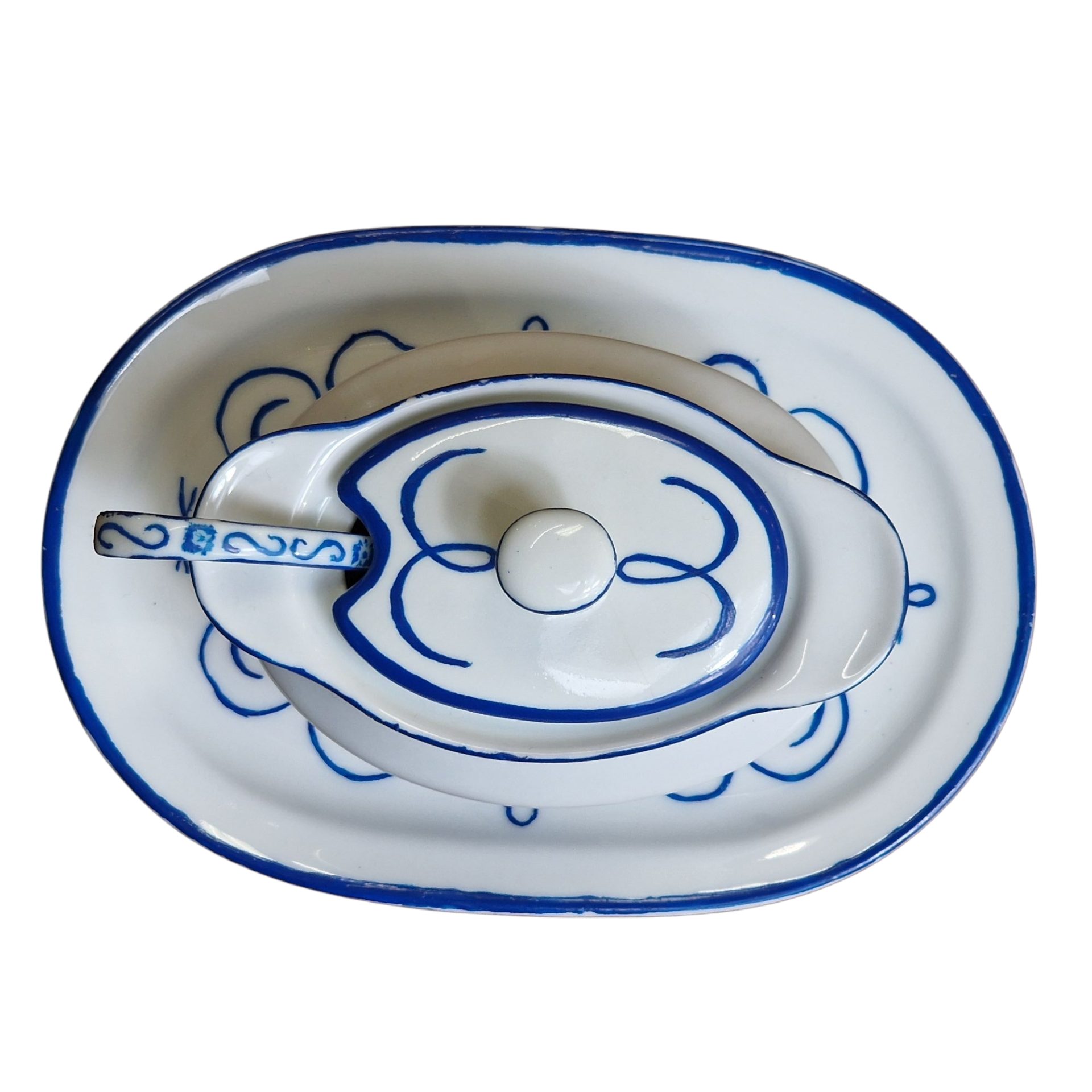 Miniatura de Sopeira com Travessa e Colher - Loiça Schmidt (Pintura Manual)