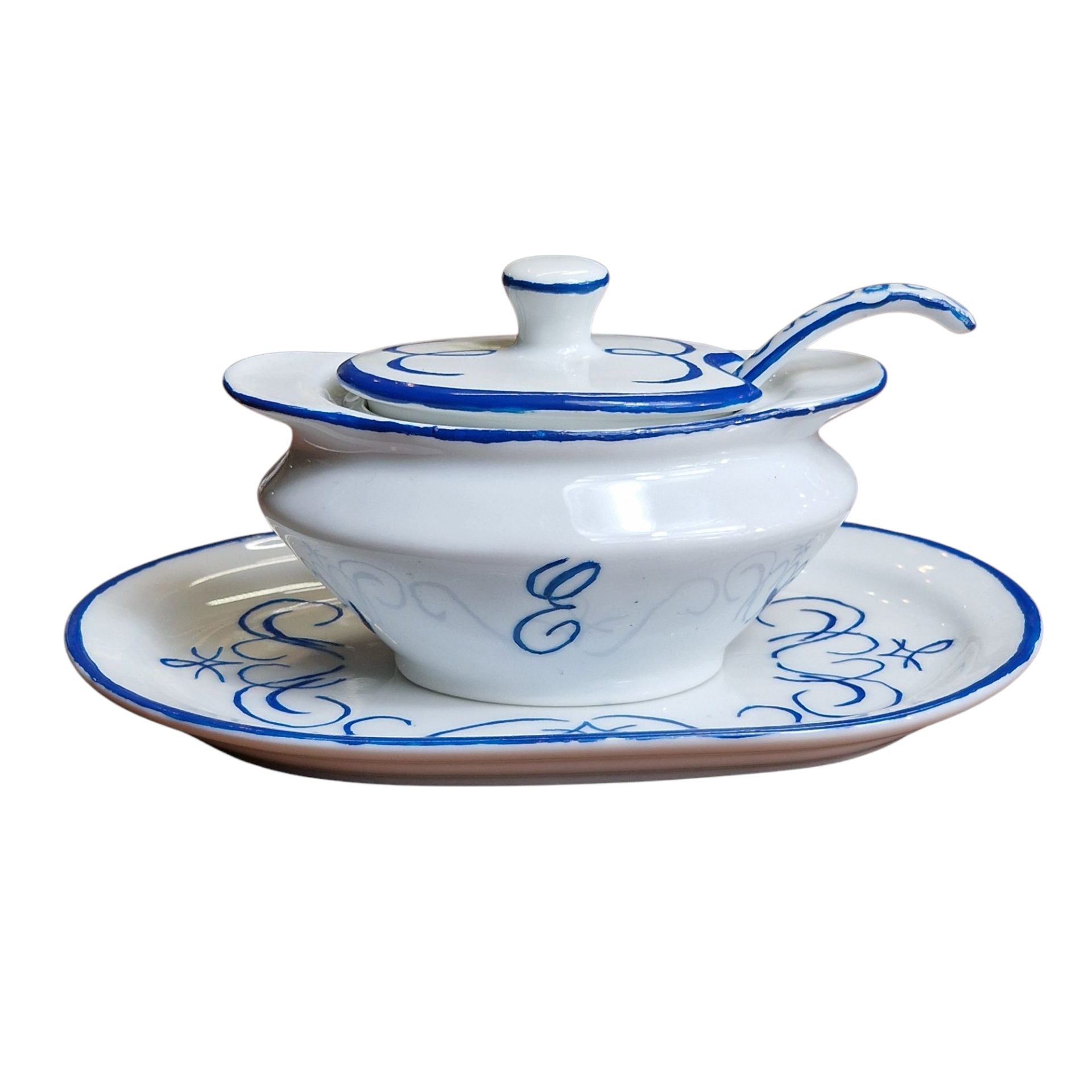 Miniatura de Sopeira com Travessa e Colher - Loiça Schmidt (Pintura Manual)