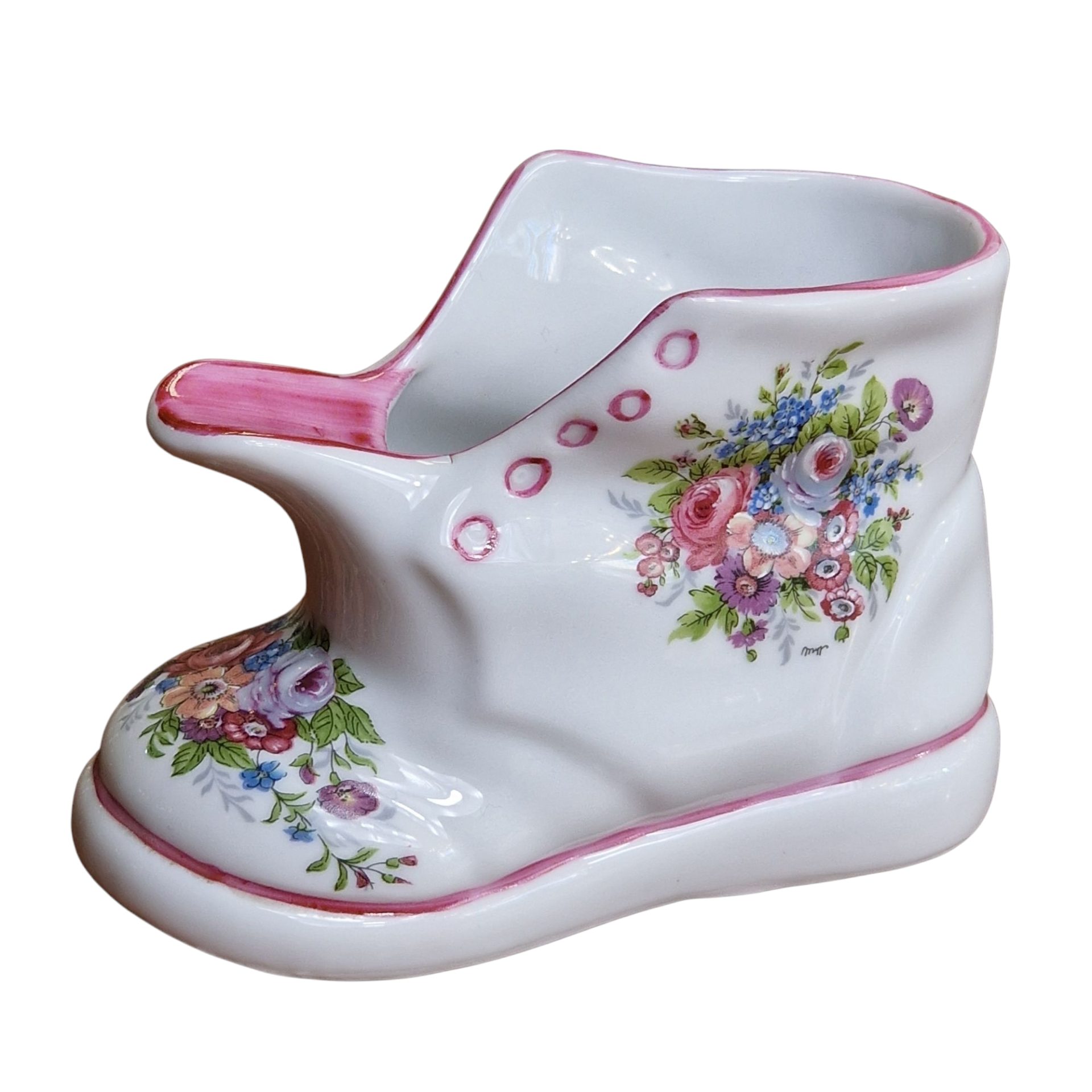 Sapato Decorativo em Cerâmica com Motivos Florais