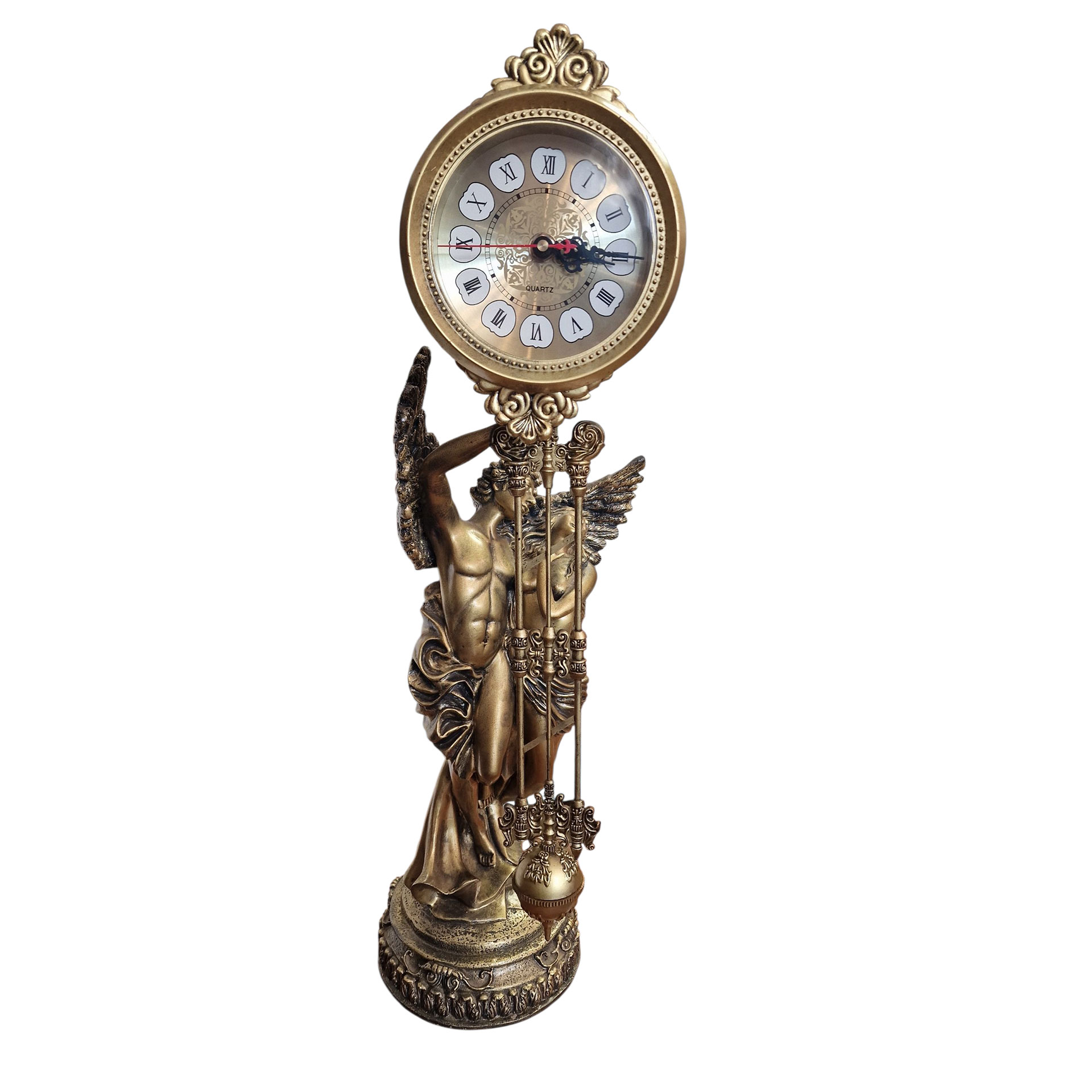 Relógio de Pêndulo com Escultura de Anjos – Estilo Clássico Dourado