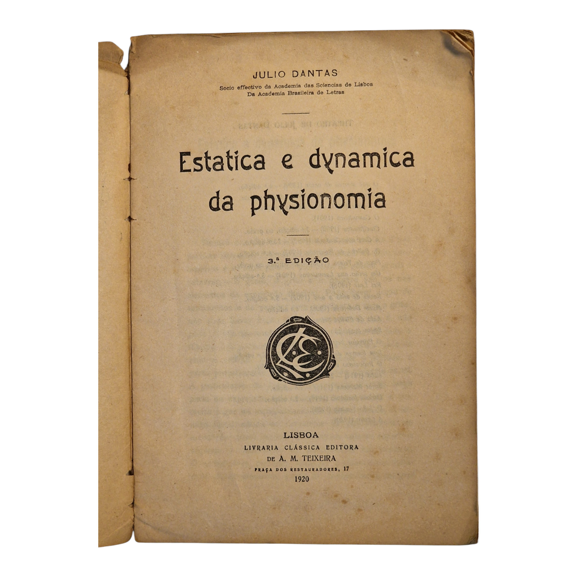 Estatica y Dynamica da Physionomia – Júlio Dantas (3.ª edição, 1920)
