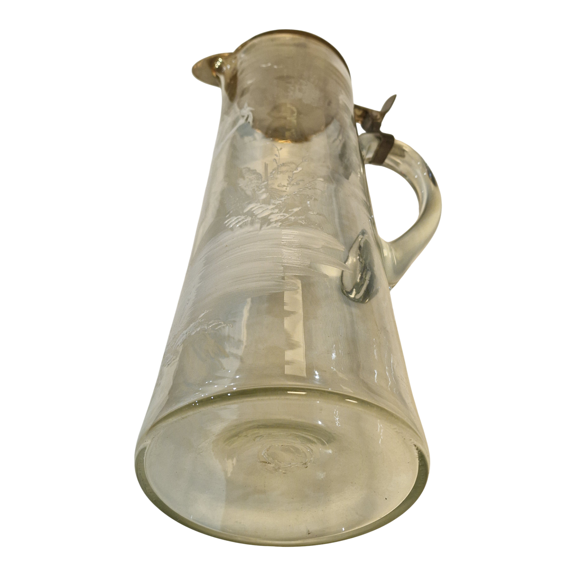 Jarra antiga em vidro pintado a esmalte com tampa metálica – 27,5 cm