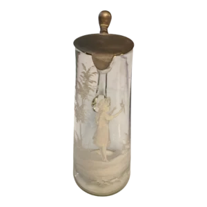 Jarra antiga em vidro pintado a esmalte com tampa metálica – 27,5 cm