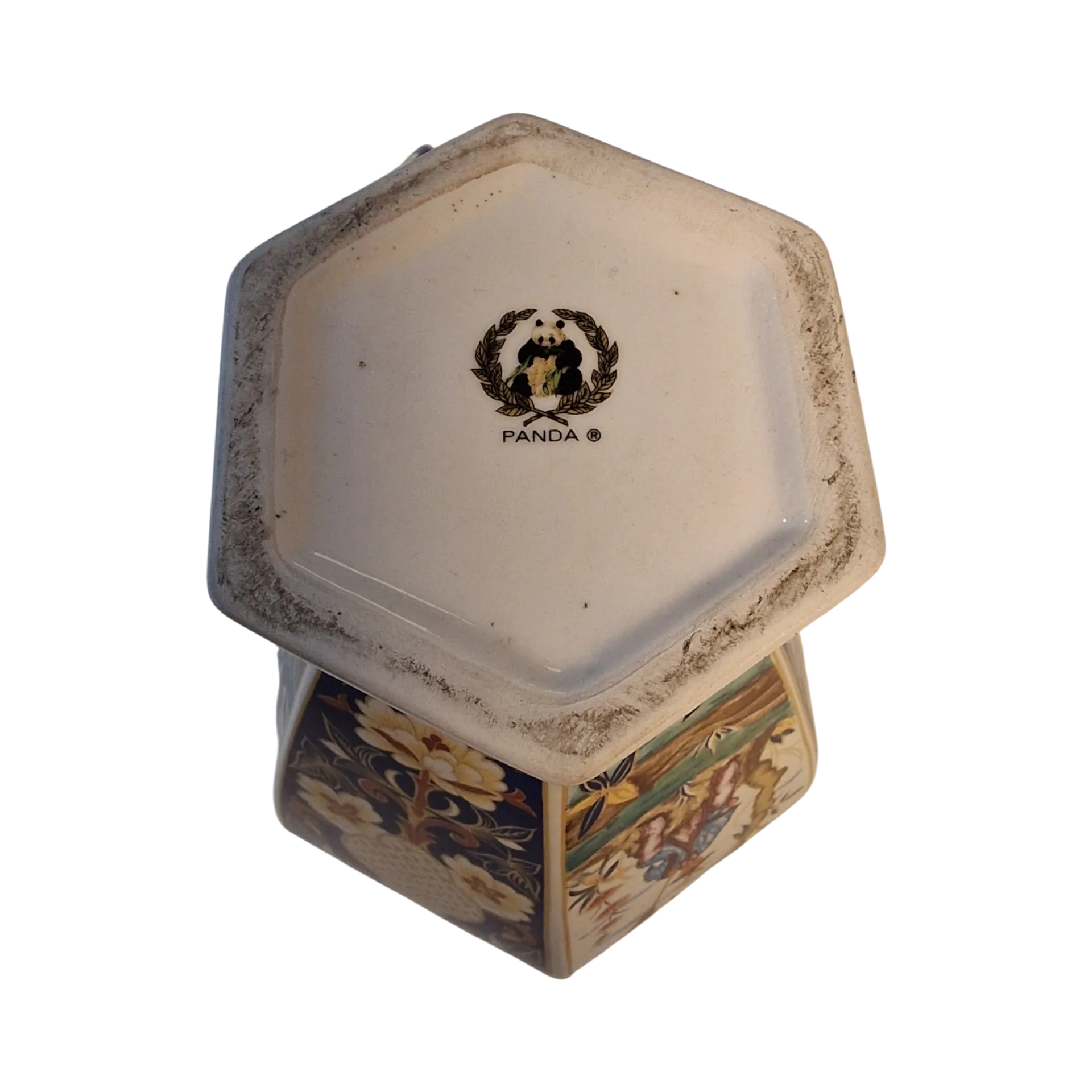 Pote decorativo hexagonal com tampa em porcelana PANDA 35,5cm