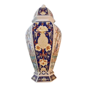 Pote decorativo hexagonal com tampa em porcelana PANDA 35,5cm