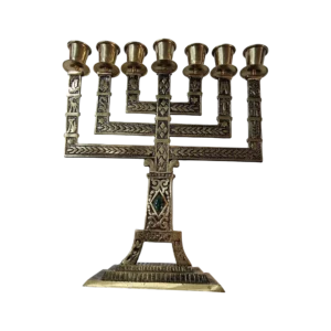Menorá judaica de 7 braços em latão com pedra natural – Israel