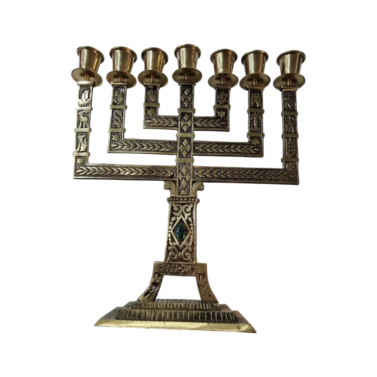 Menorá judaica de 7 braços em latão com pedra natural – Israel