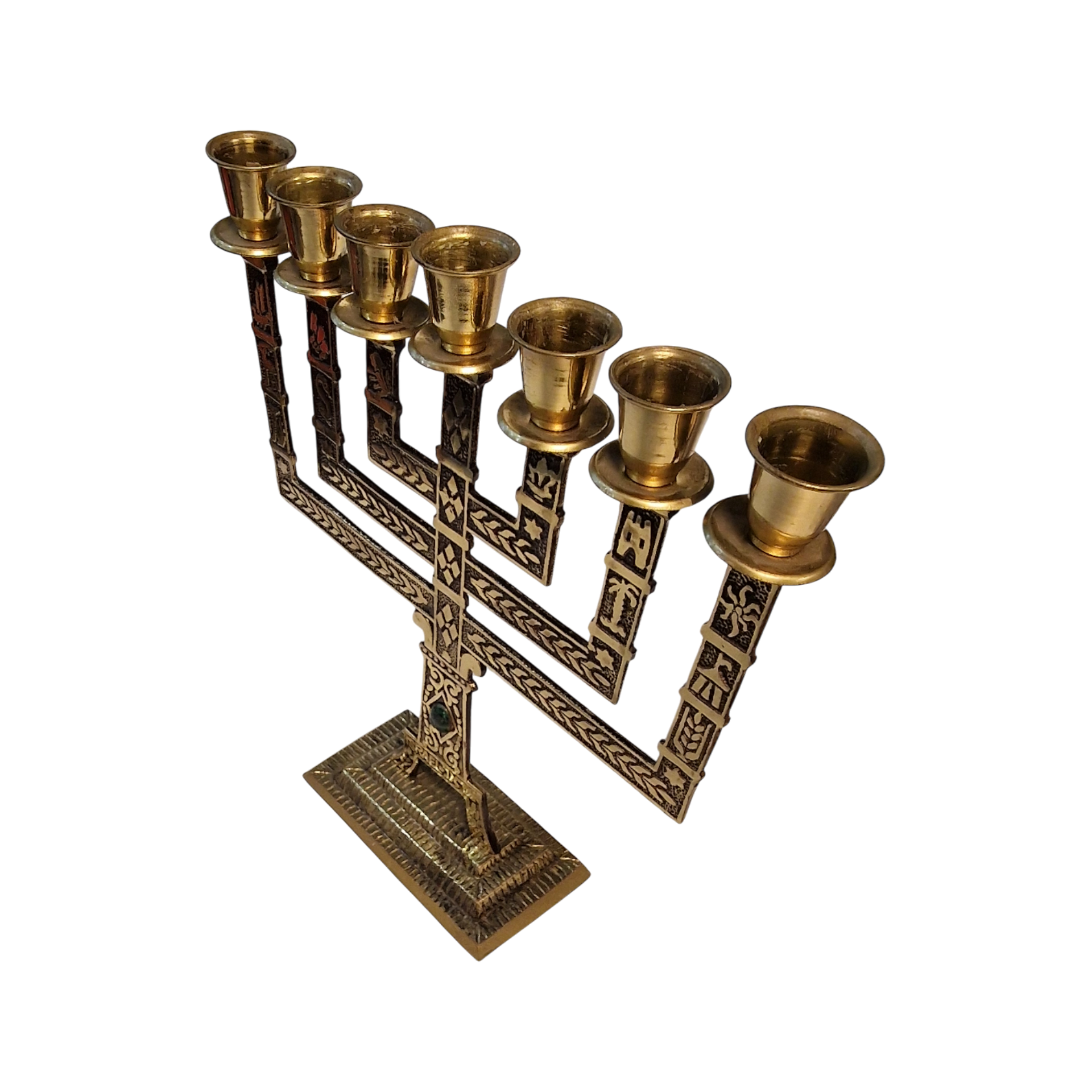 Menorá judaica de 7 braços em latão com pedra natural – Israel