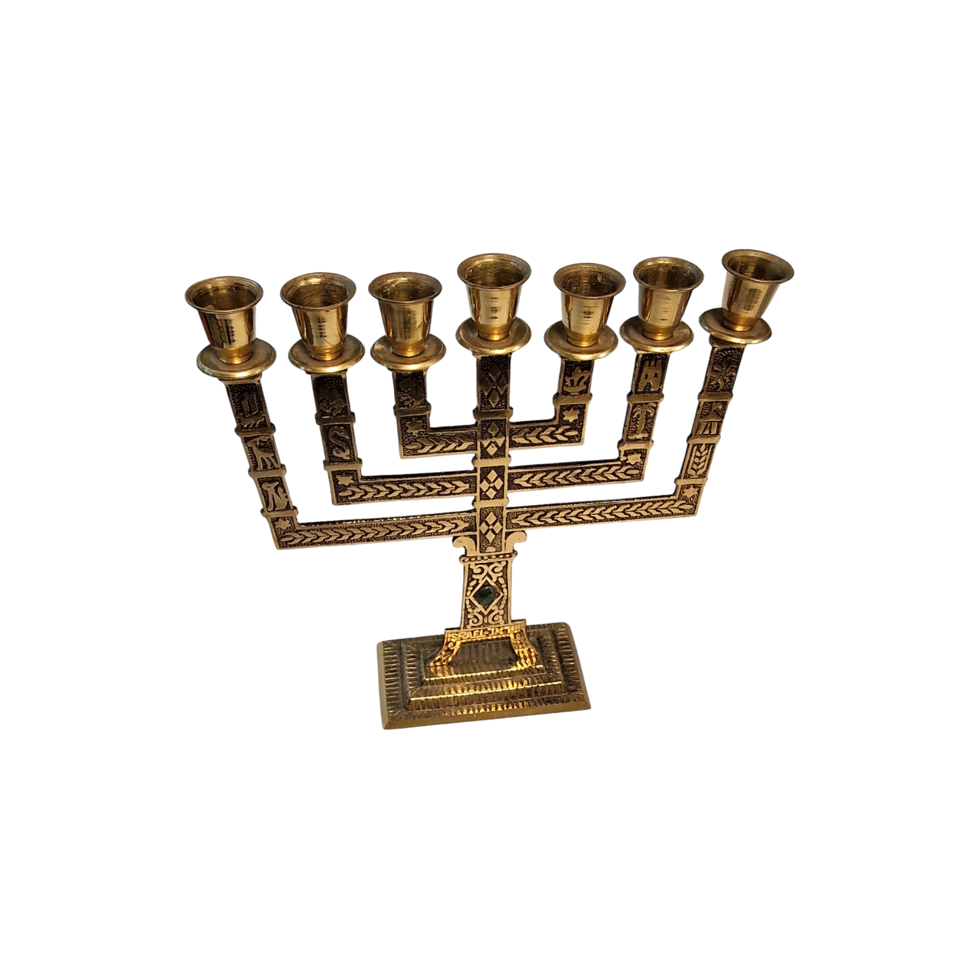 Menorá judaica de 7 braços em latão com pedra natural – Israel