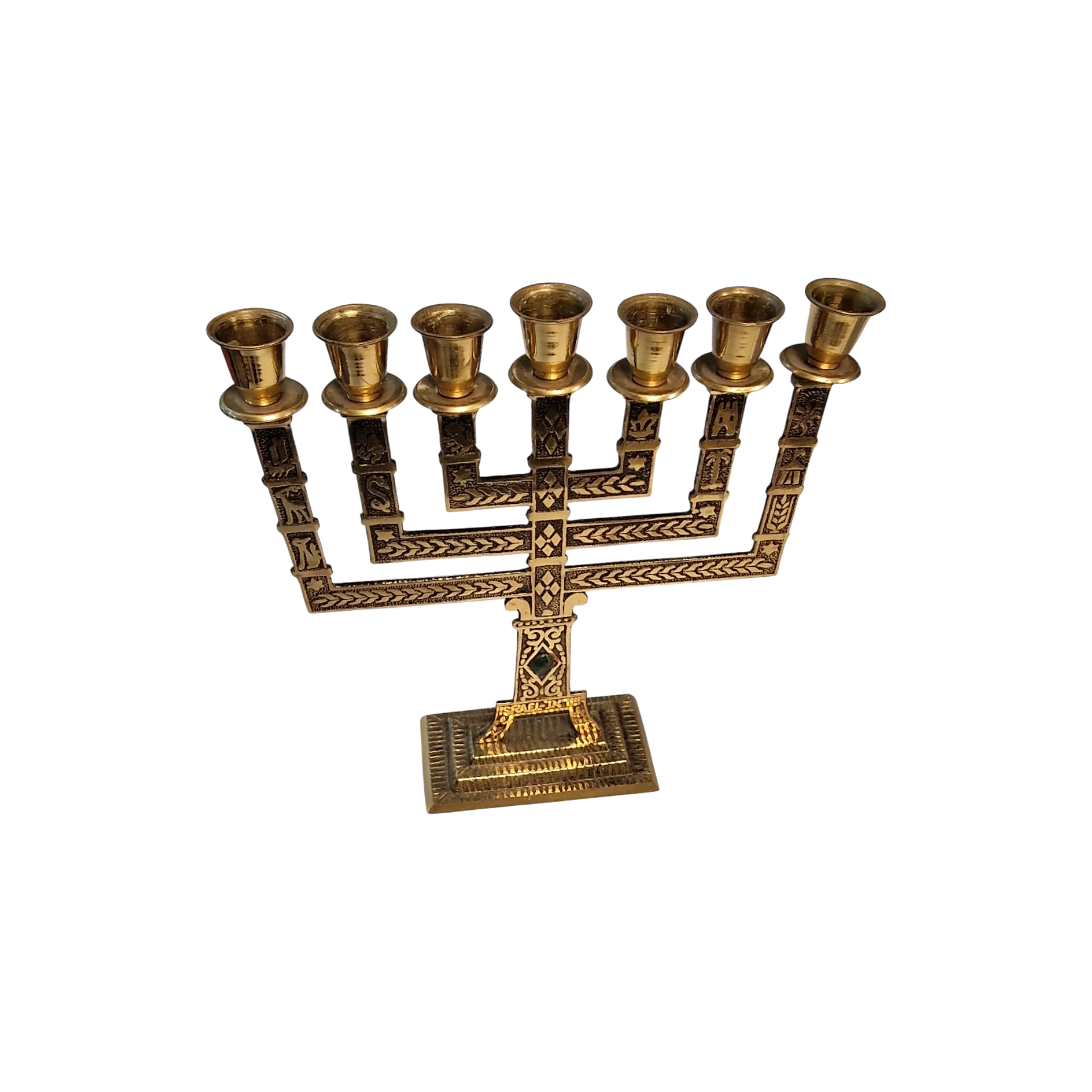 Menorá judaica de 7 braços em latão com pedra natural – Israel