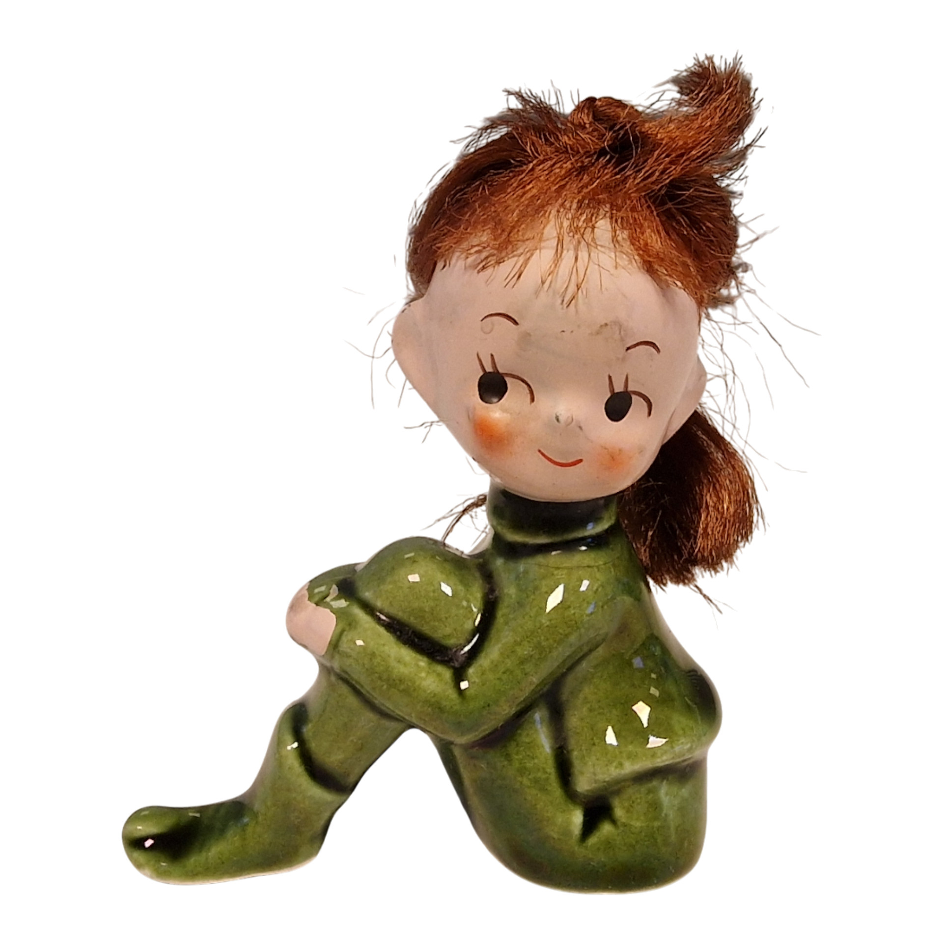 Conjunto de 3 bonecas vintage em porcelana com cabelo em fibra sintética