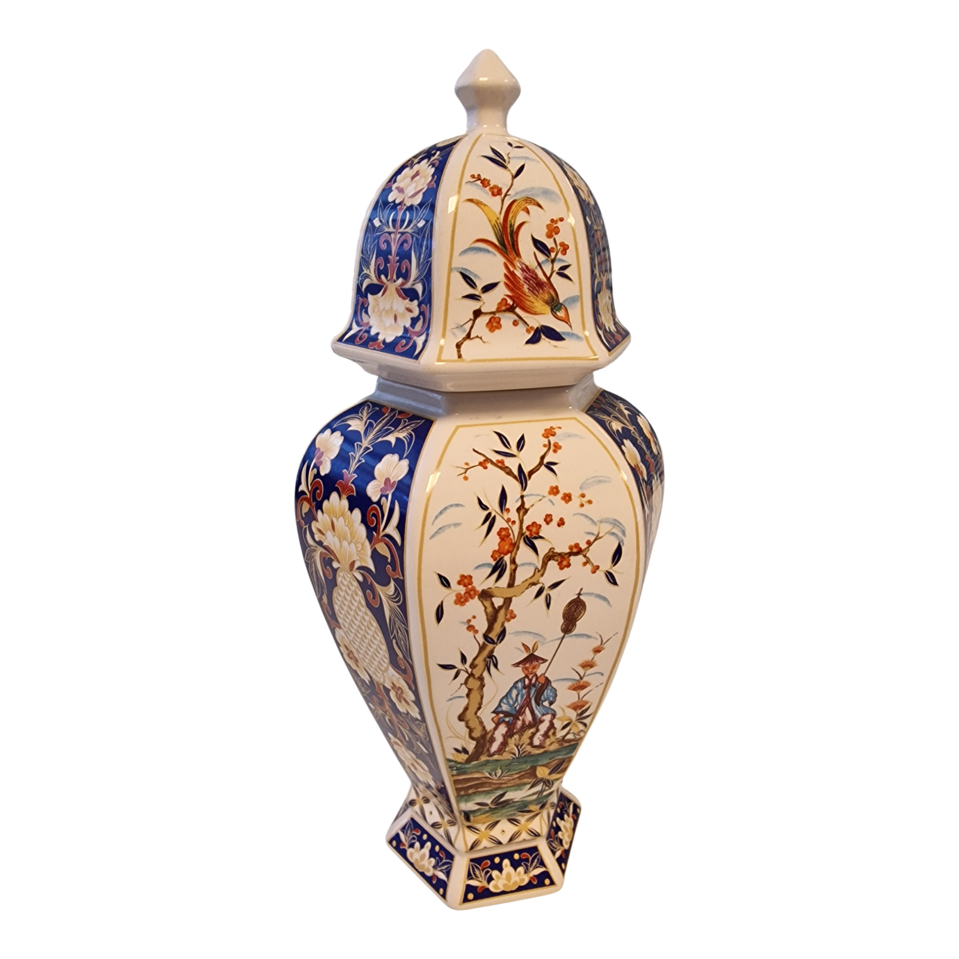 Pote decorativo hexagonal com tampa em porcelana PANDA – 29,5 cm