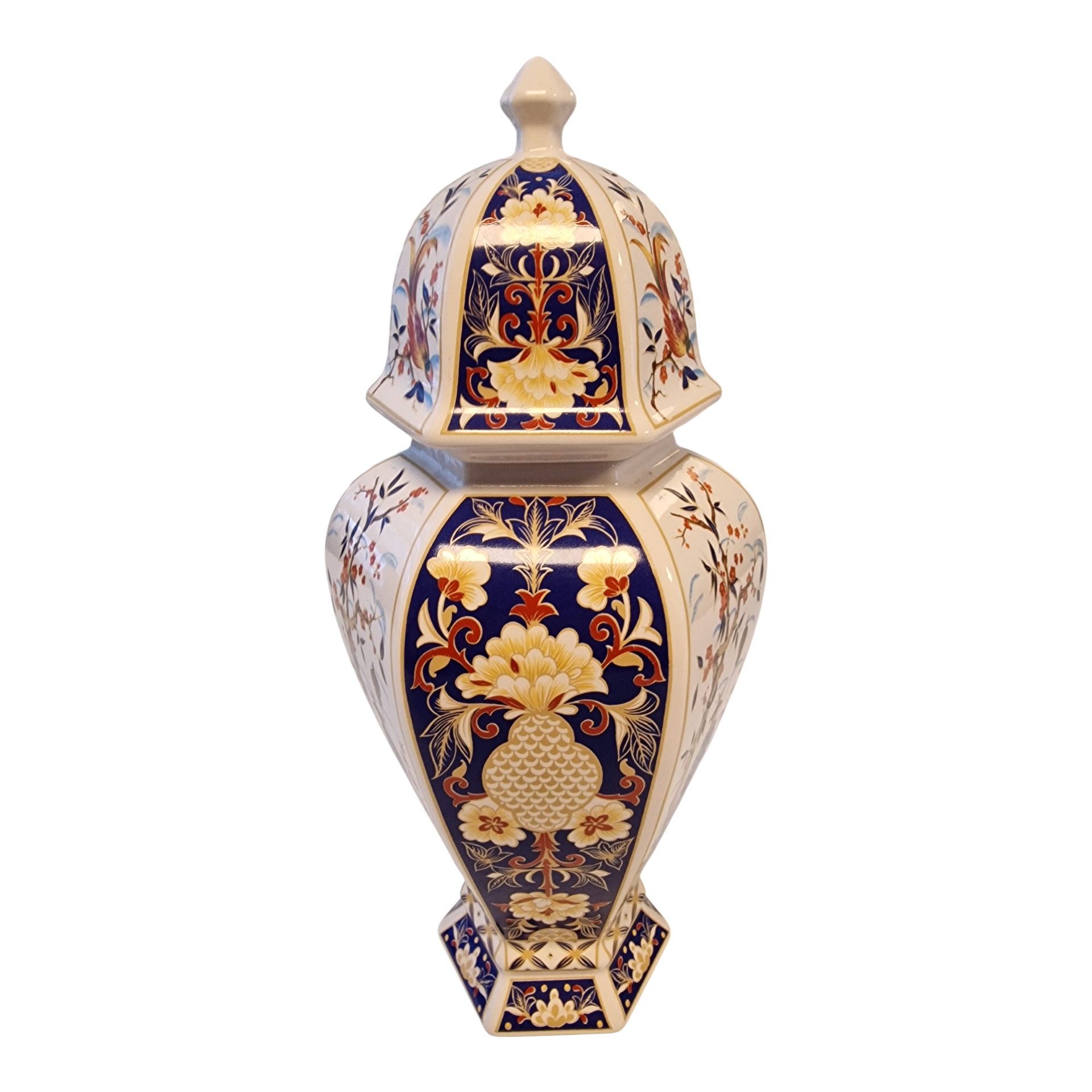 Pote decorativo hexagonal com tampa em porcelana PANDA – 29,5 cm