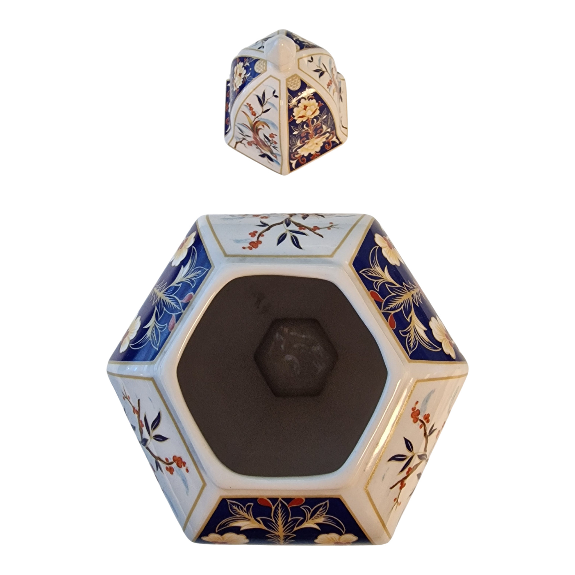 Pote decorativo hexagonal com tampa em porcelana PANDA – 29,5 cm