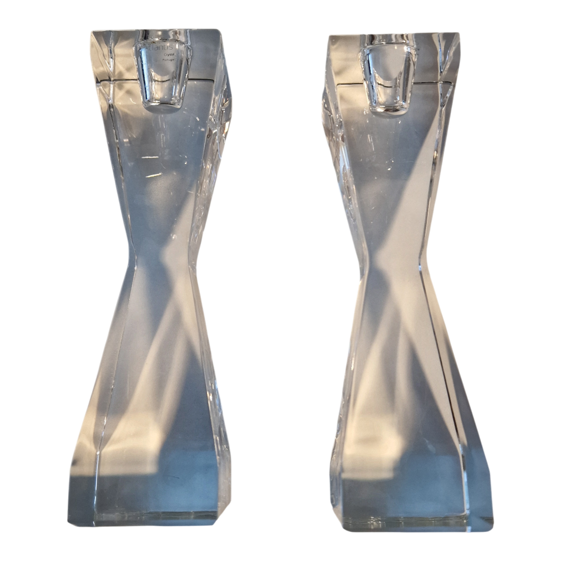 Par de Castiçais em Cristal Atlantis – 20 cm altura – Design Escultural Moderno